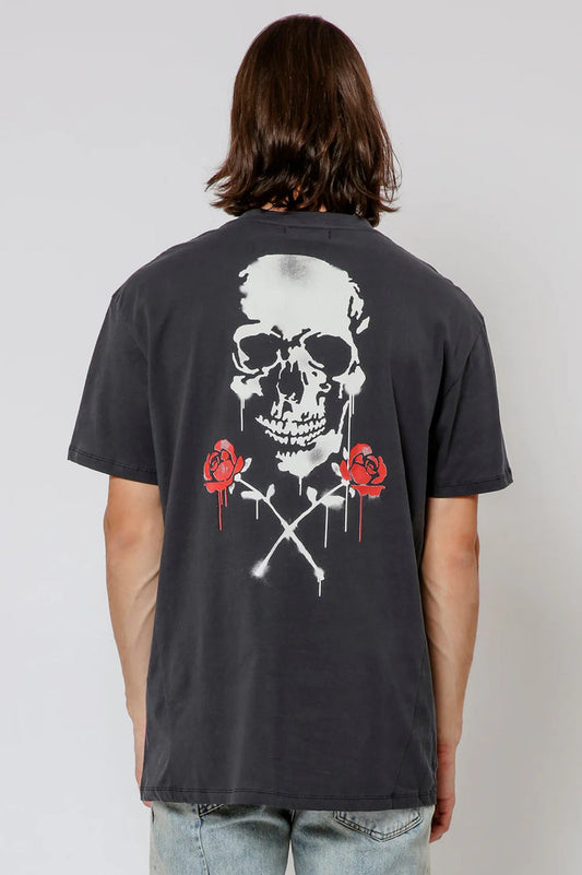 Men's Religion Skull Stencil Graphic T-Shirt Washed Black