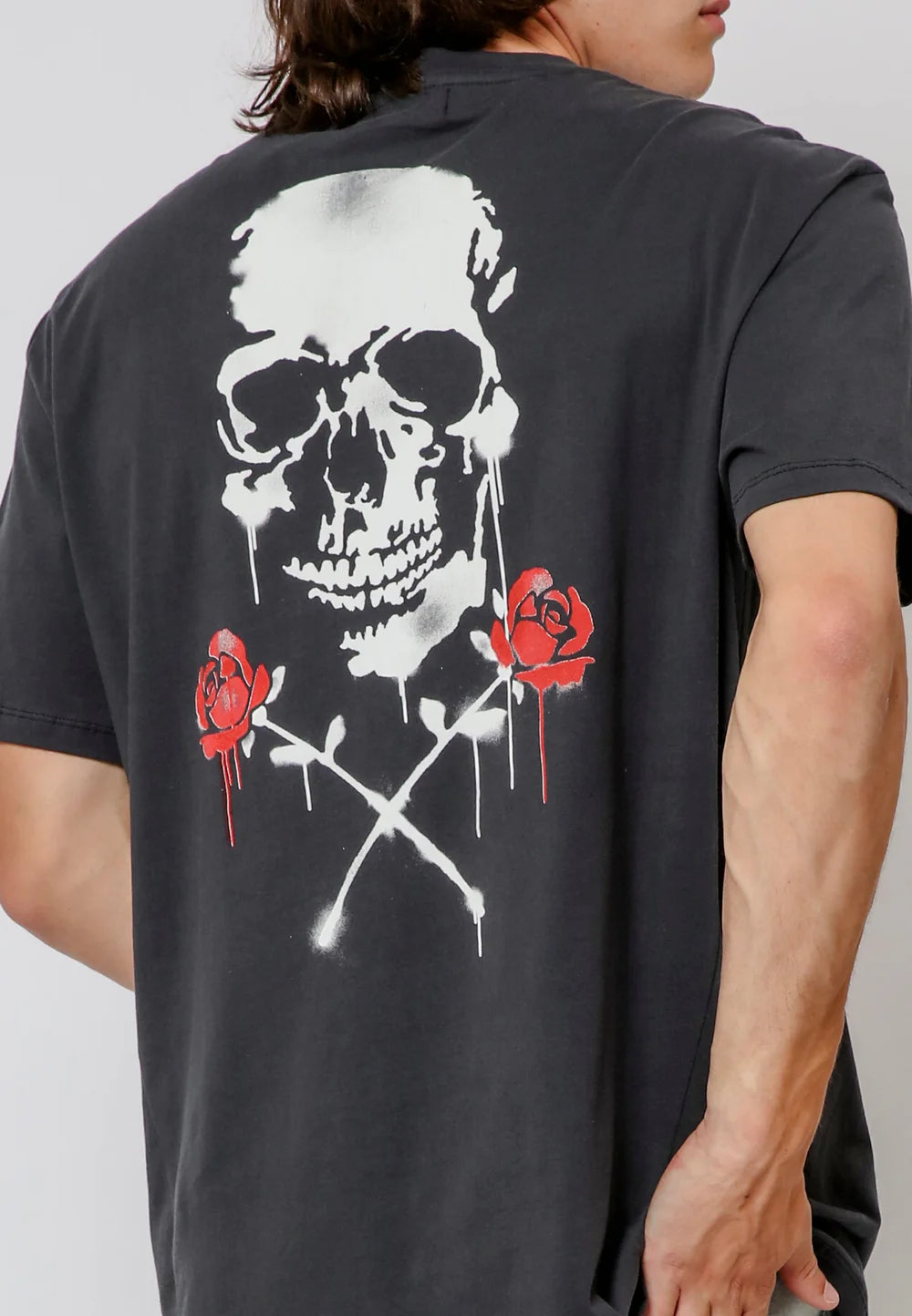 Men's Religion Skull Stencil Graphic T-Shirt Washed Black
