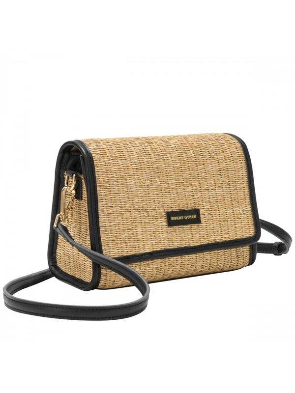 Every Other Straw Flap Over Crossbody Black