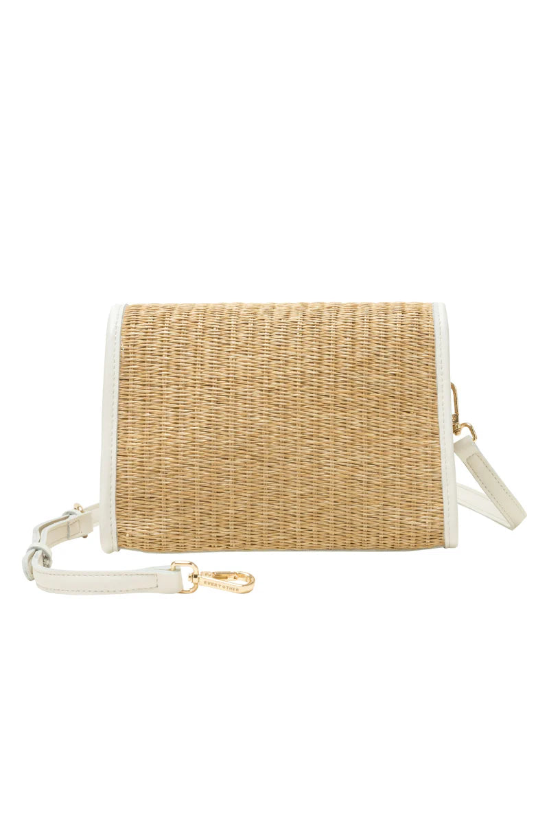 Every Other Straw Flap Over Crossbody White
