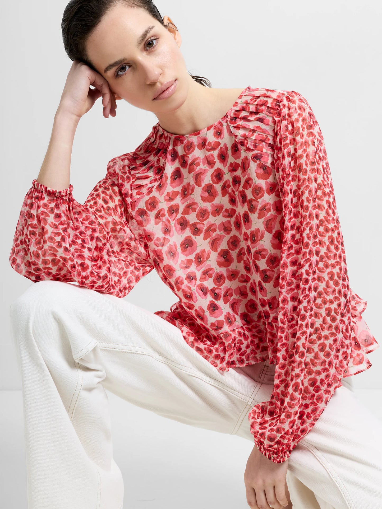 French Connection Poppy Emina Semi-Sheer Puff Sleeve Top