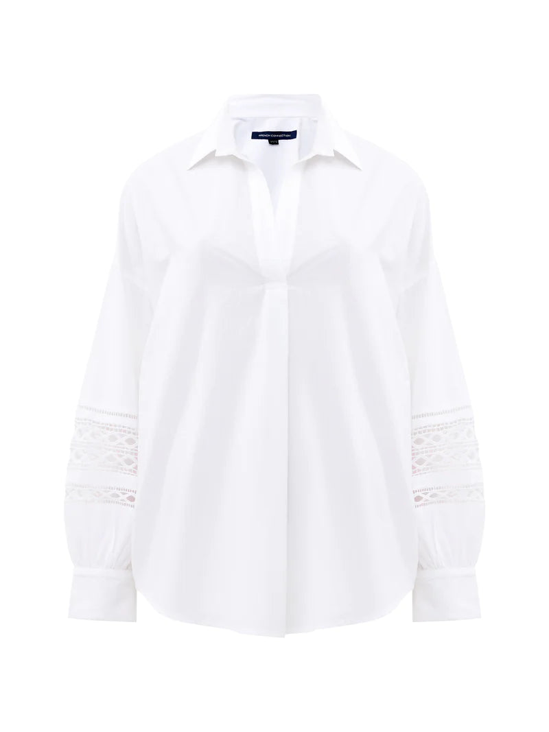 French Connection Rhodes Embroidered Long Sleeve Popover Shirt