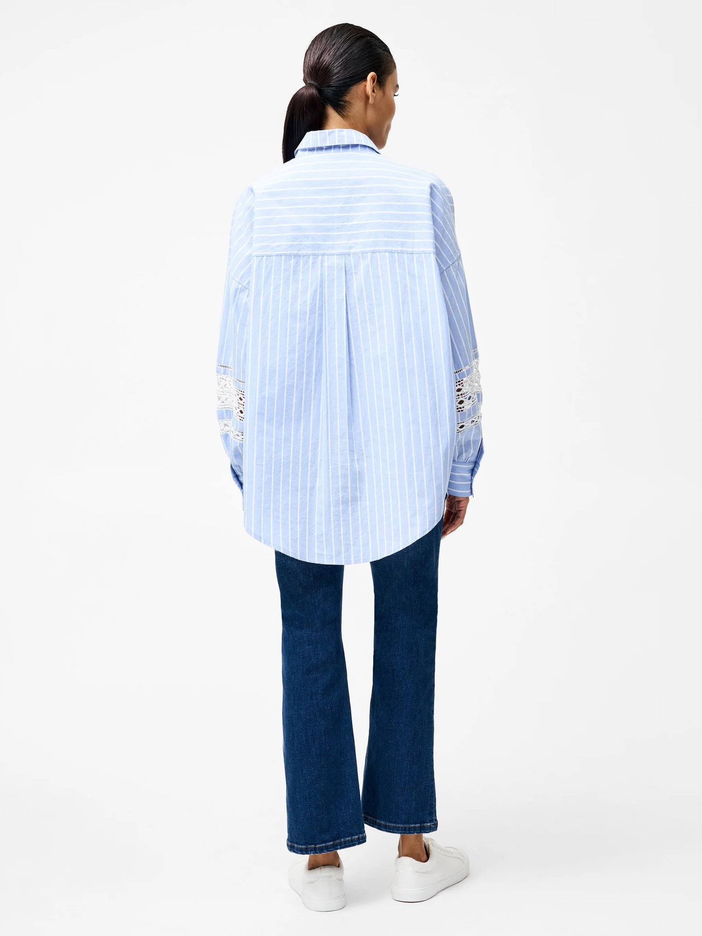 French Connection Cambria Cotton Stripe Embroidered Popover Shirt