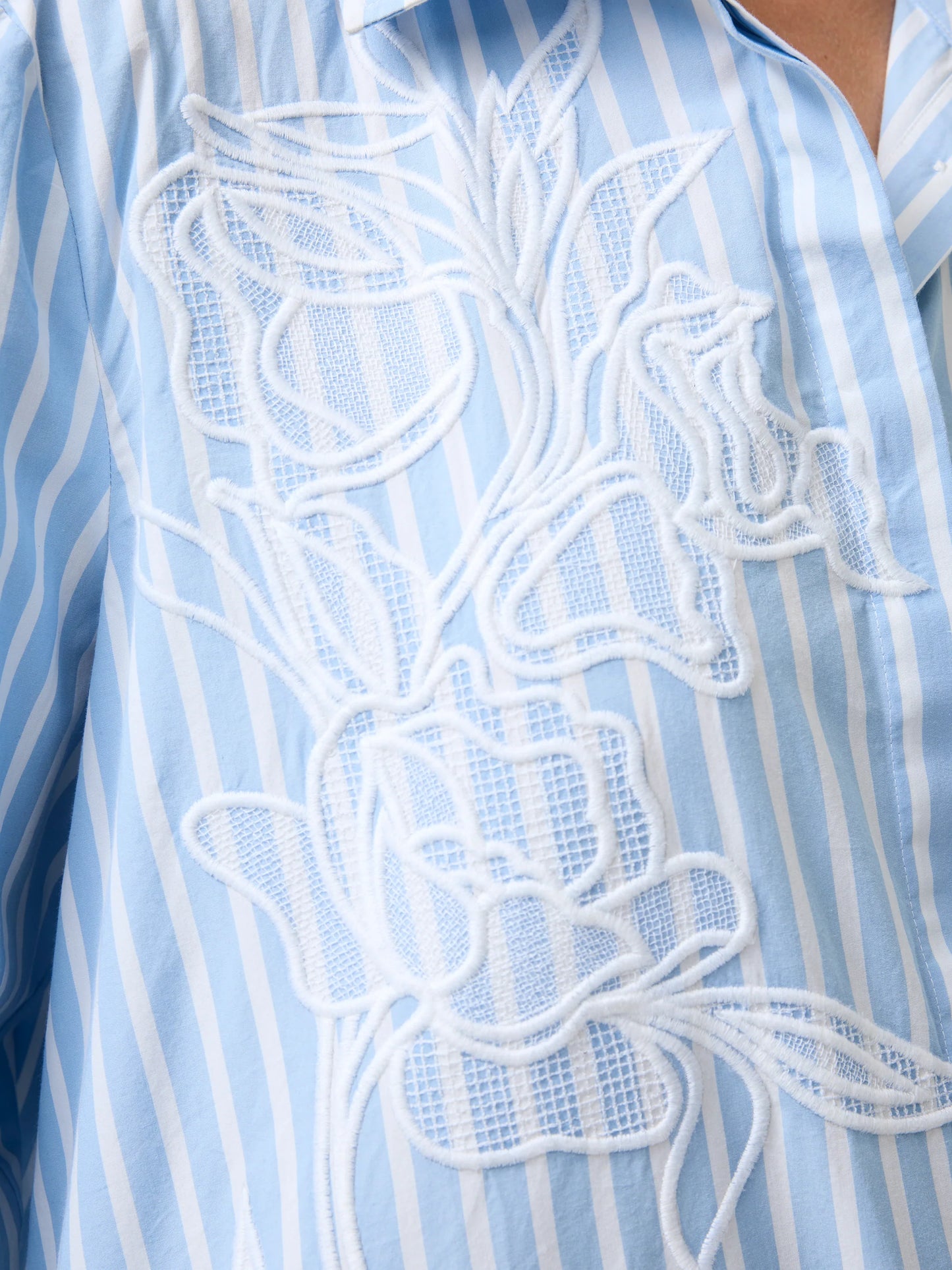 French Connection Cambria Cotton Embroidered Floral Stripe Shirt