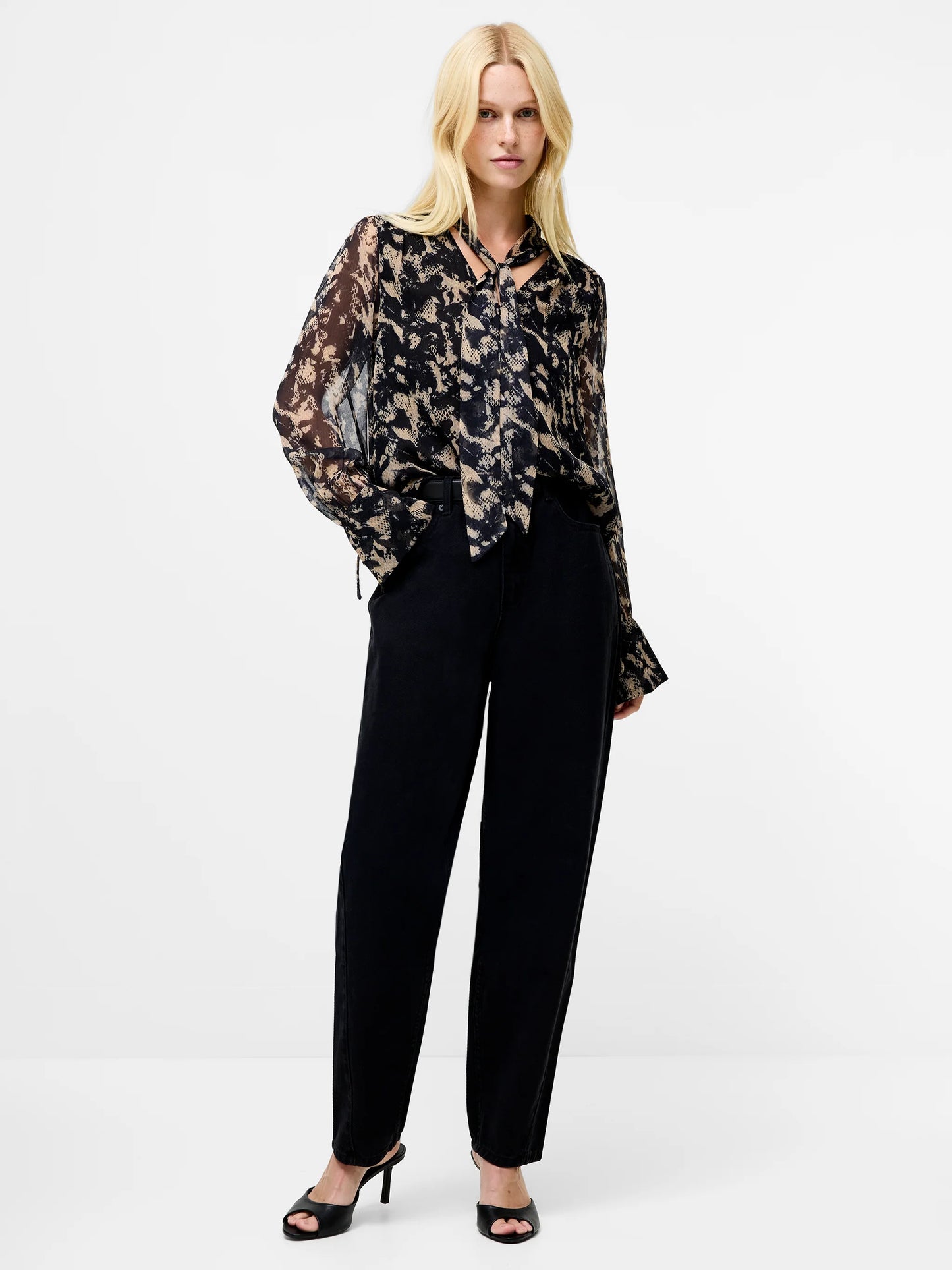 French Connection Amelia Hallie Crinkle Tie Neck Blouse