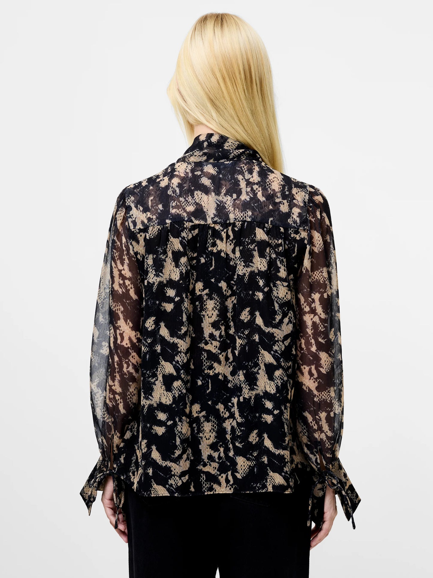 French Connection Amelia Hallie Crinkle Tie Neck Blouse