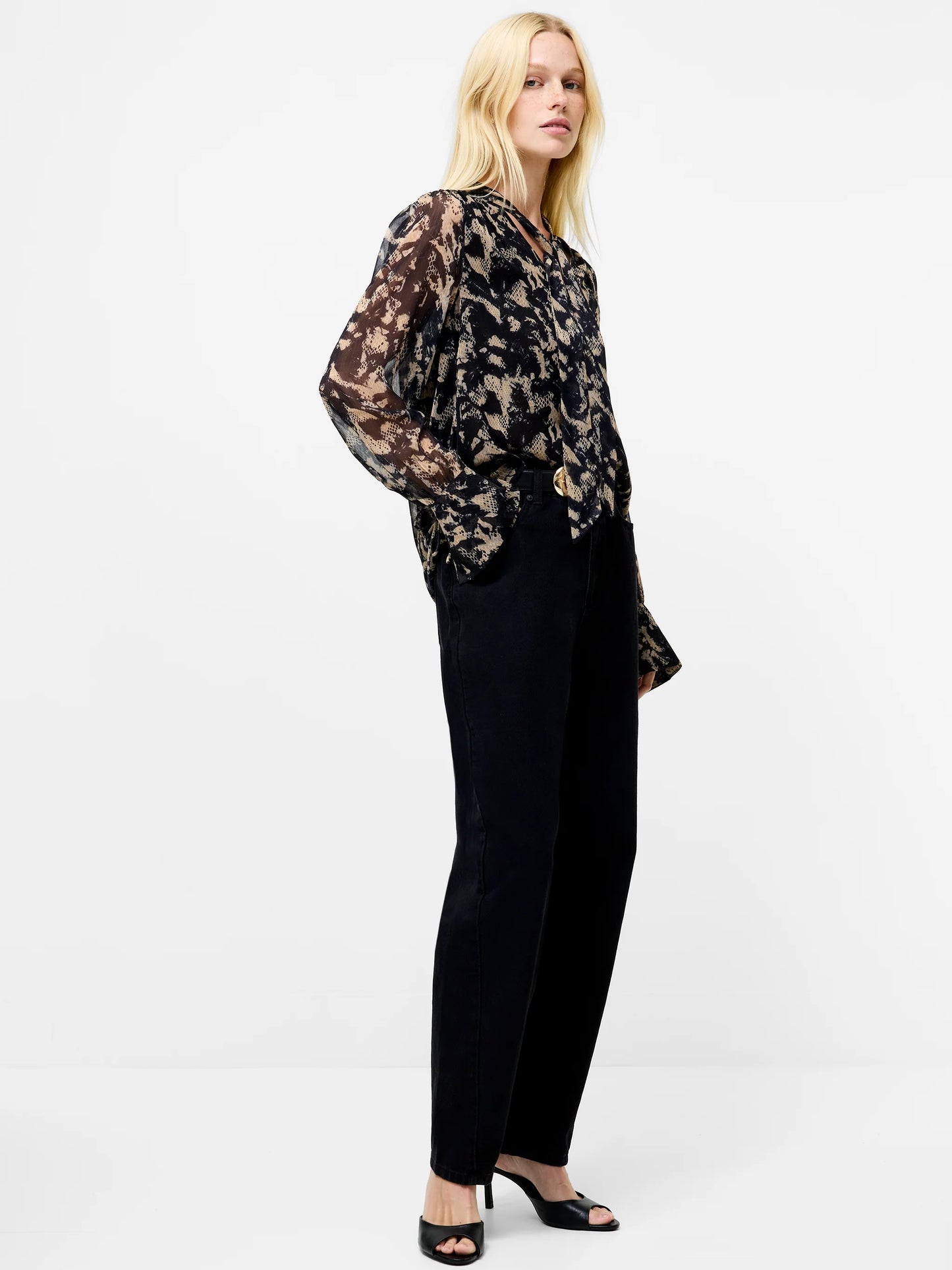 French Connection Amelia Hallie Crinkle Tie Neck Blouse