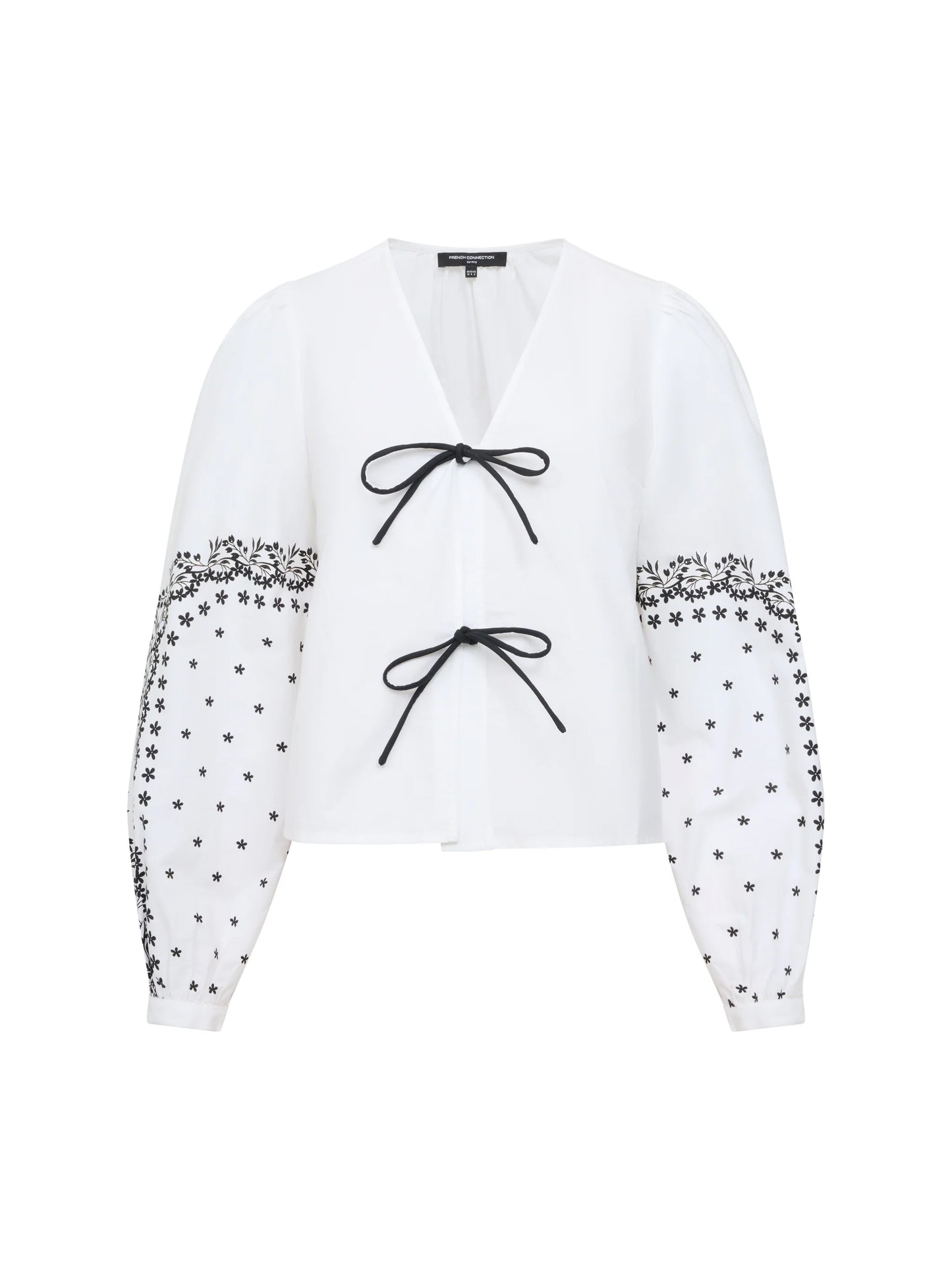 French Connection Cambria Cotton Floral Sleeve Tie Up Shirt