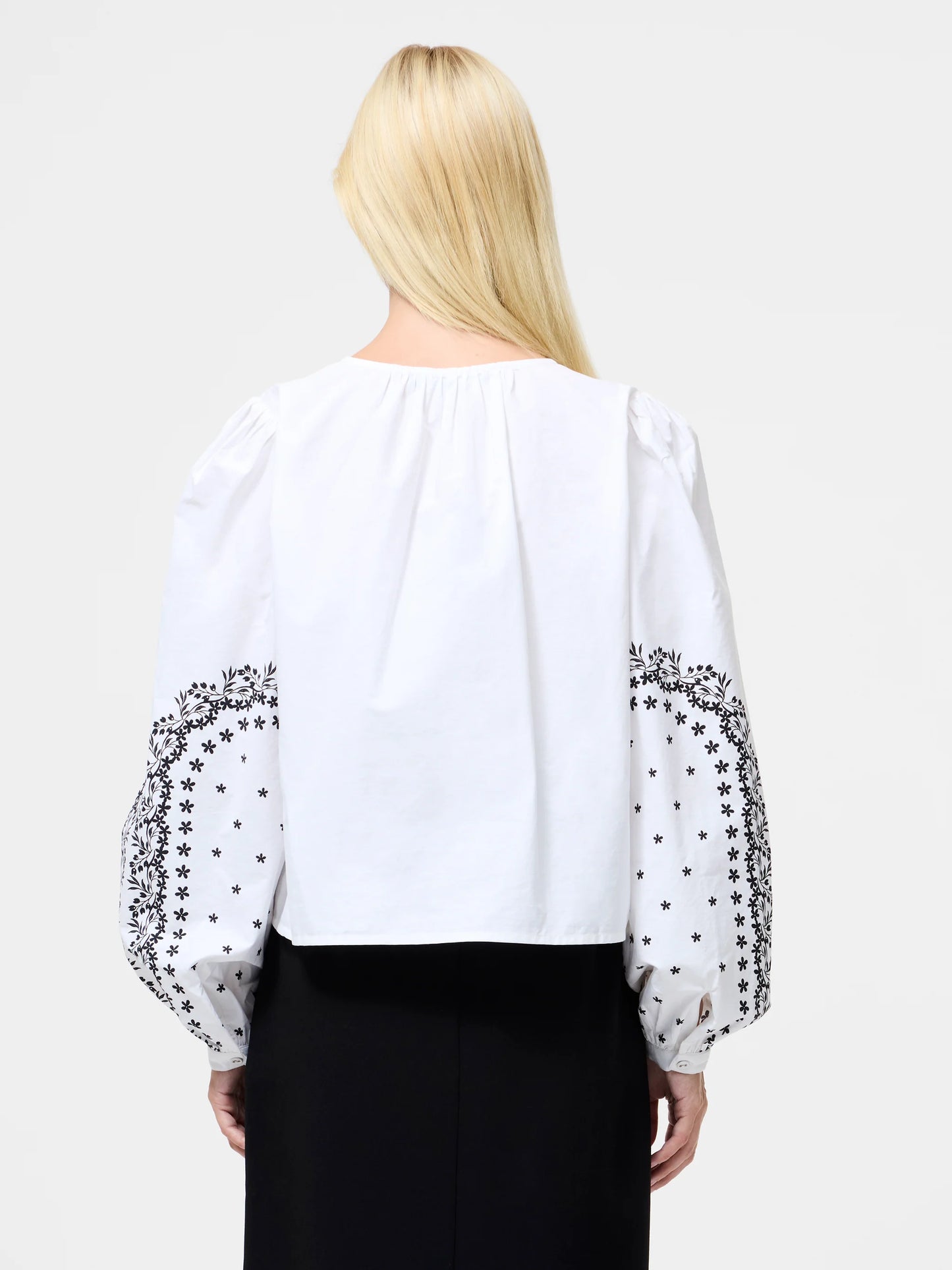 French Connection Cambria Cotton Floral Sleeve Tie Up Shirt