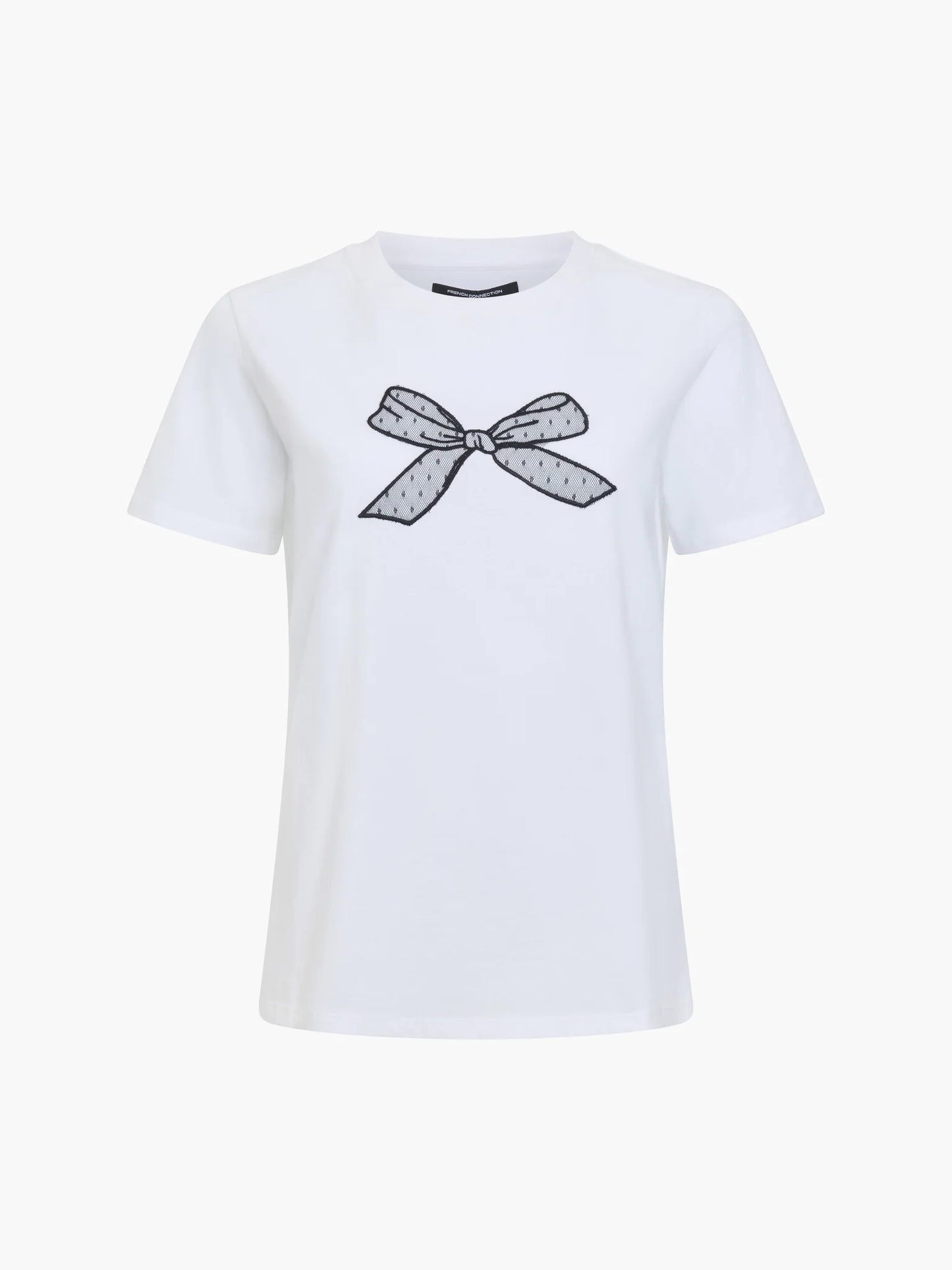French Connection Mesh Bow White Cotton T-Shirt