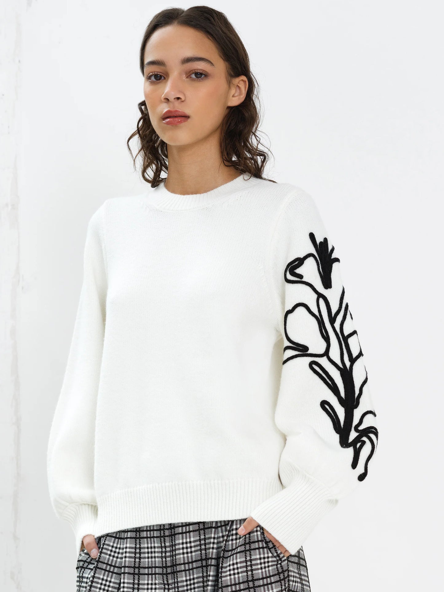 French Connection Patrice Floral Embroidered Sleeve Jumper