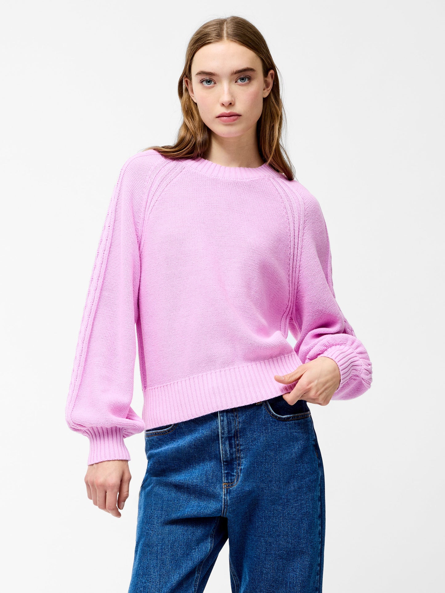 French Connection Lily Cable Knit Balloon Sleeve Jumper