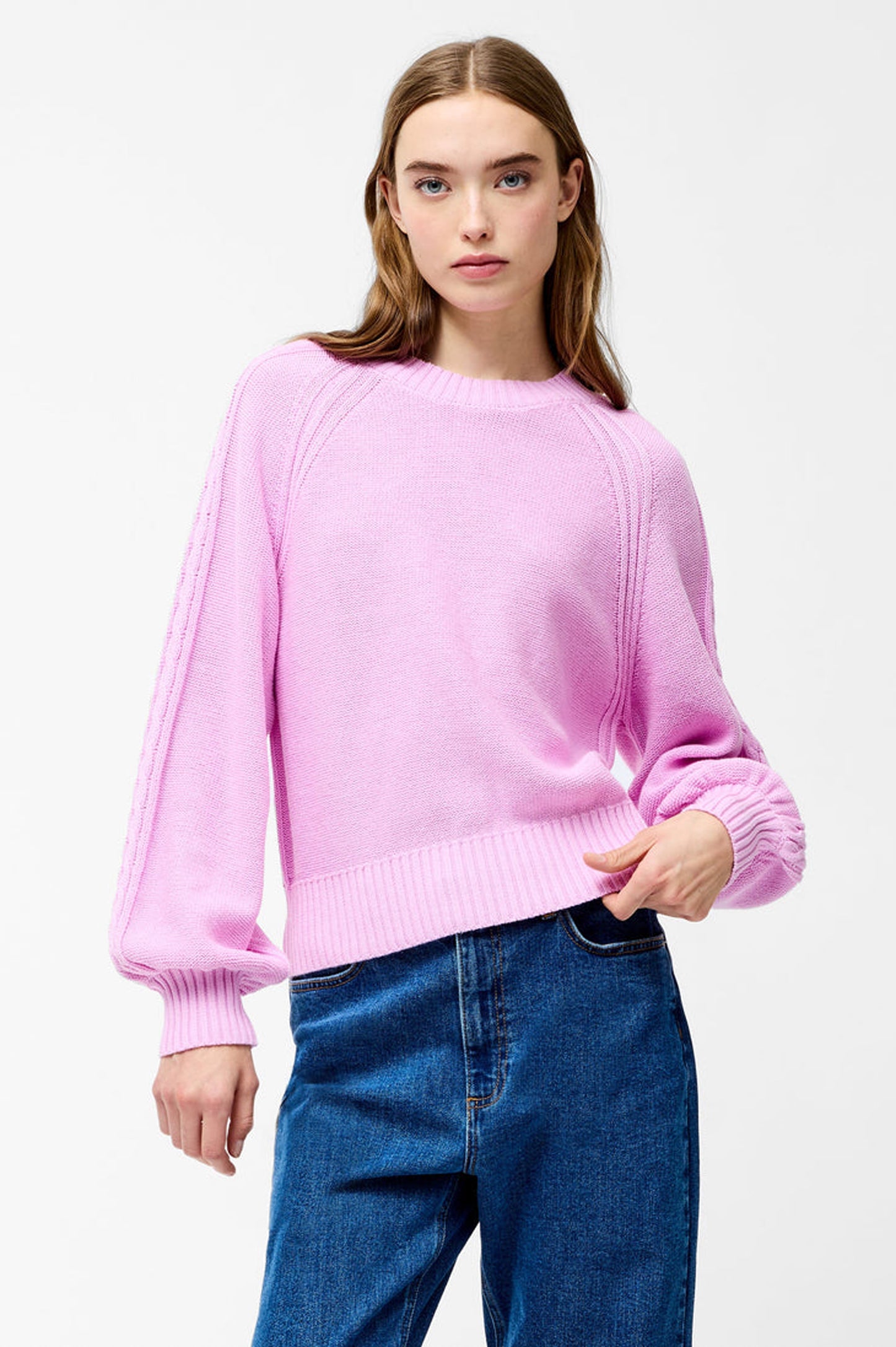 French Connection Lily Cable Knit Balloon Sleeve Jumper