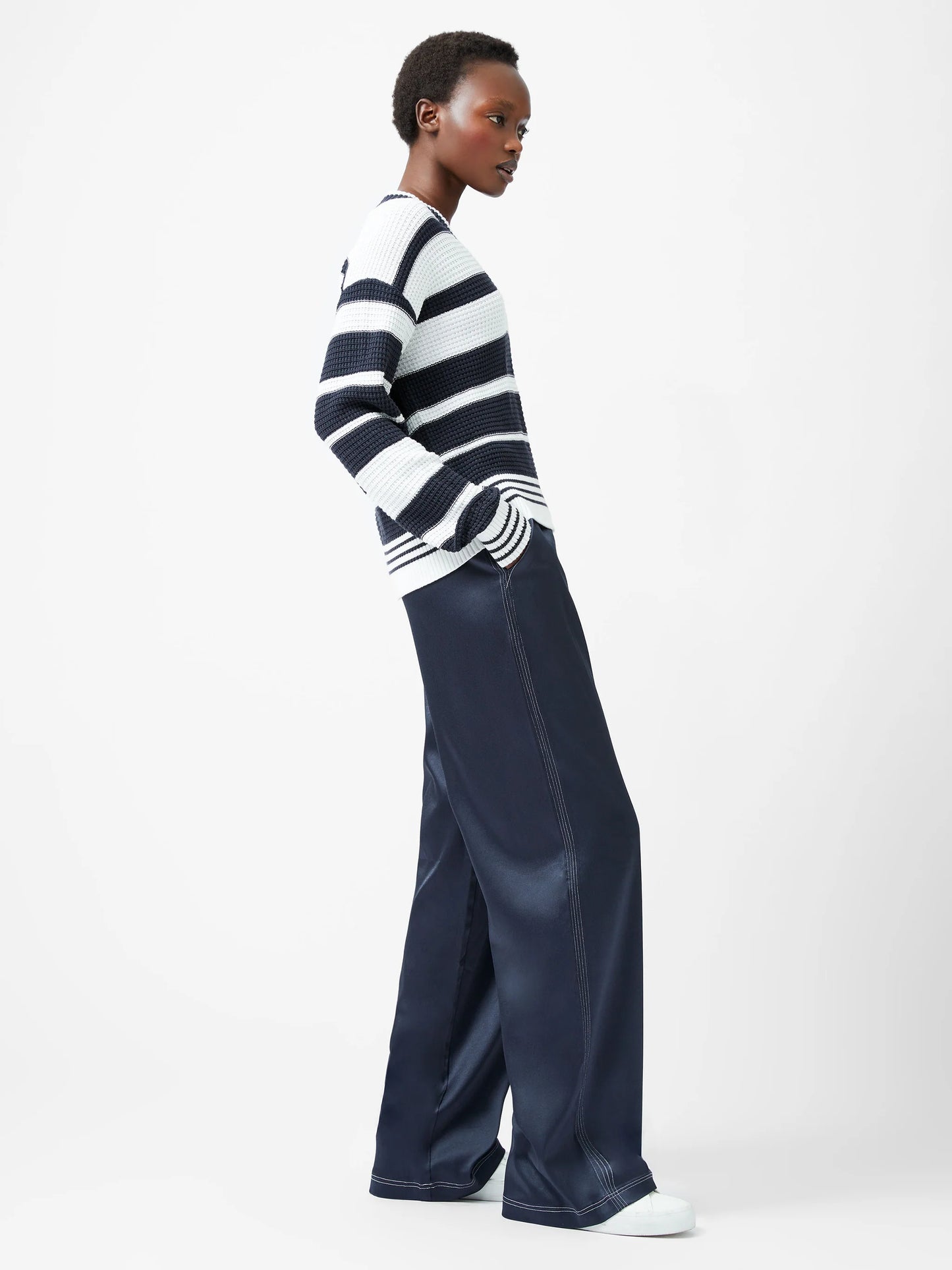 French Connection Lily Mozart Striped Varsity V-Neck Jumper