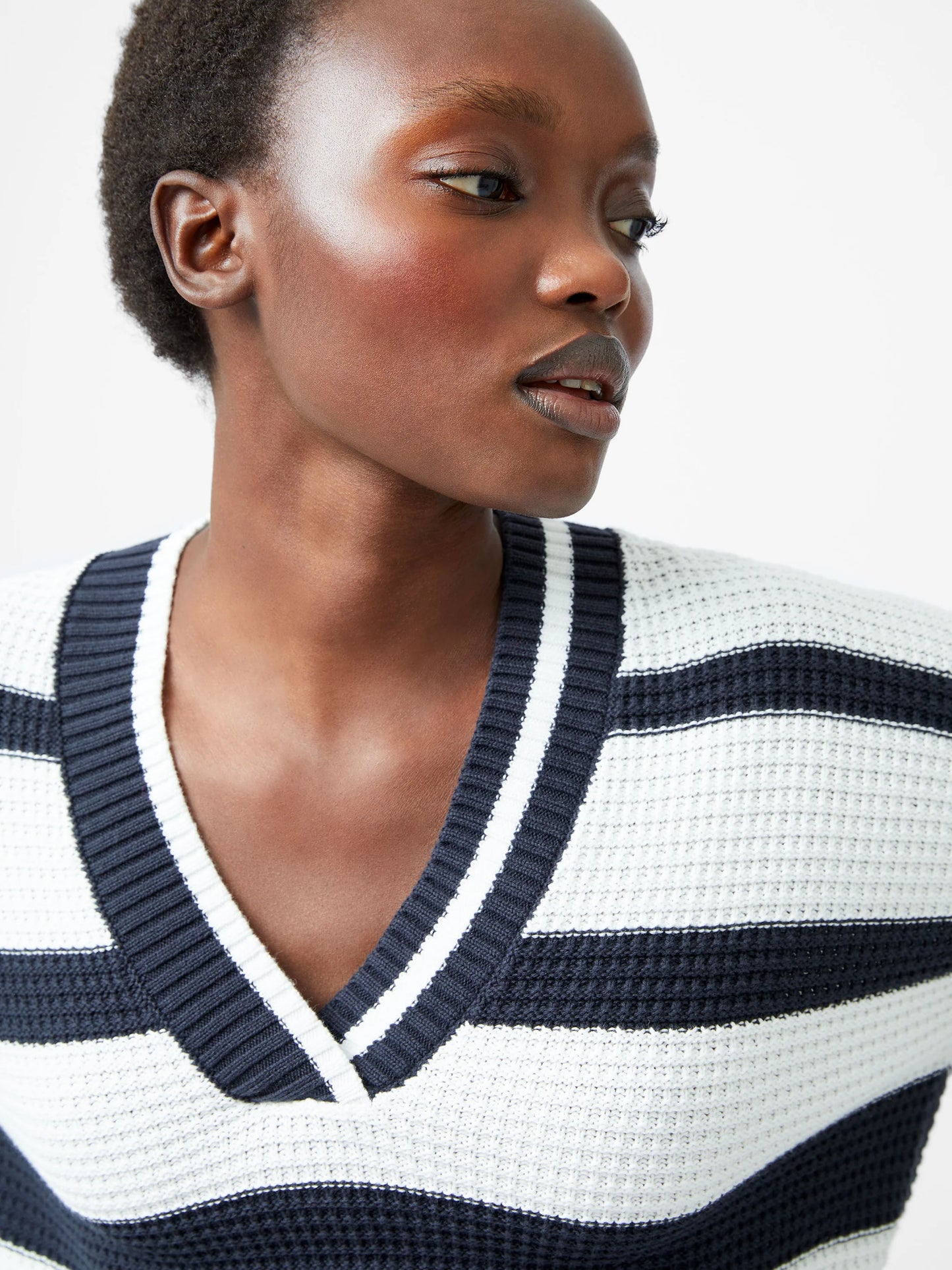 French Connection Lily Mozart Striped Varsity V-Neck Jumper