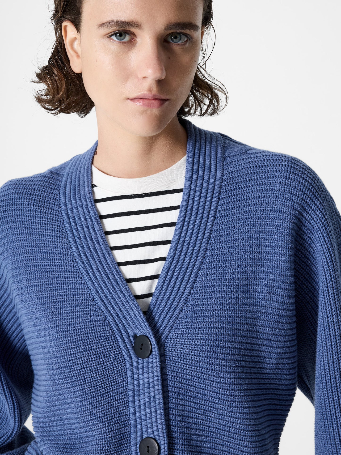 French Connection Tonia Knit V Neck Cable Sleeve Cardigan