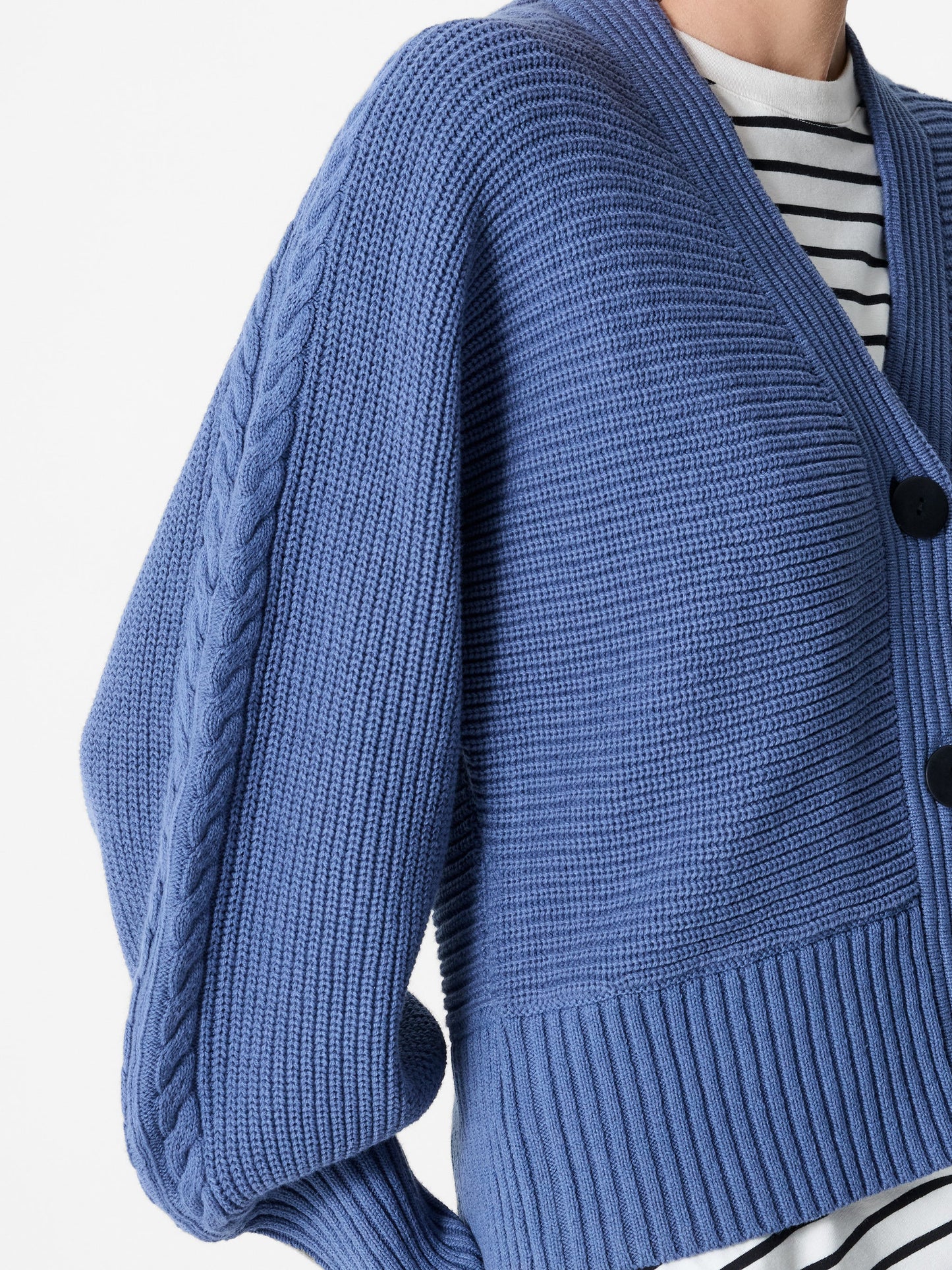 French Connection Tonia Knit V Neck Cable Sleeve Cardigan