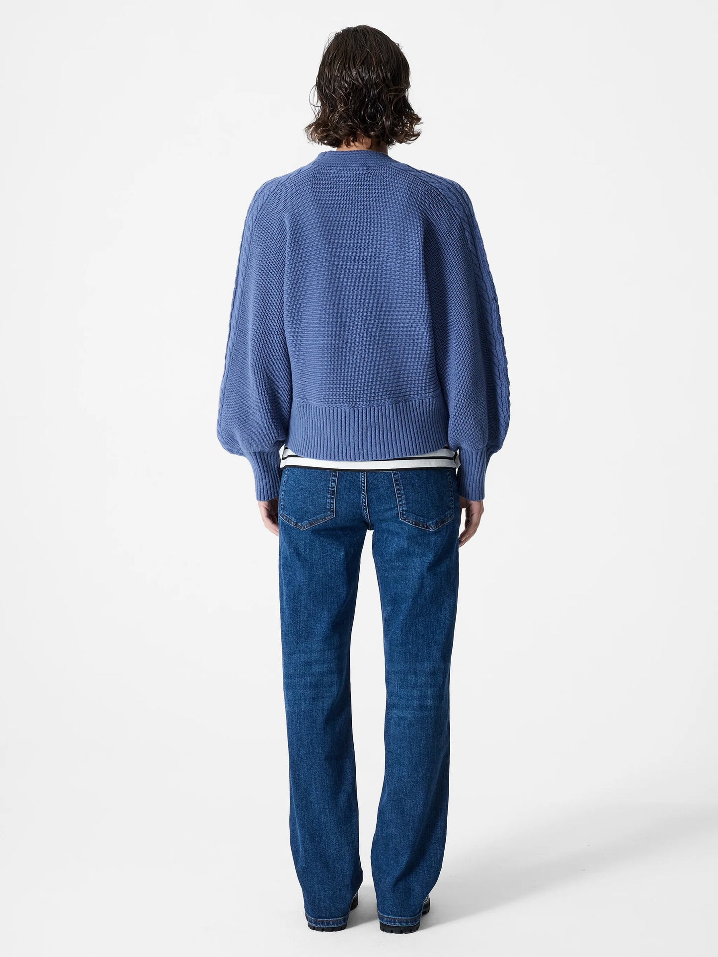 French Connection Tonia Knit V Neck Cable Sleeve Cardigan