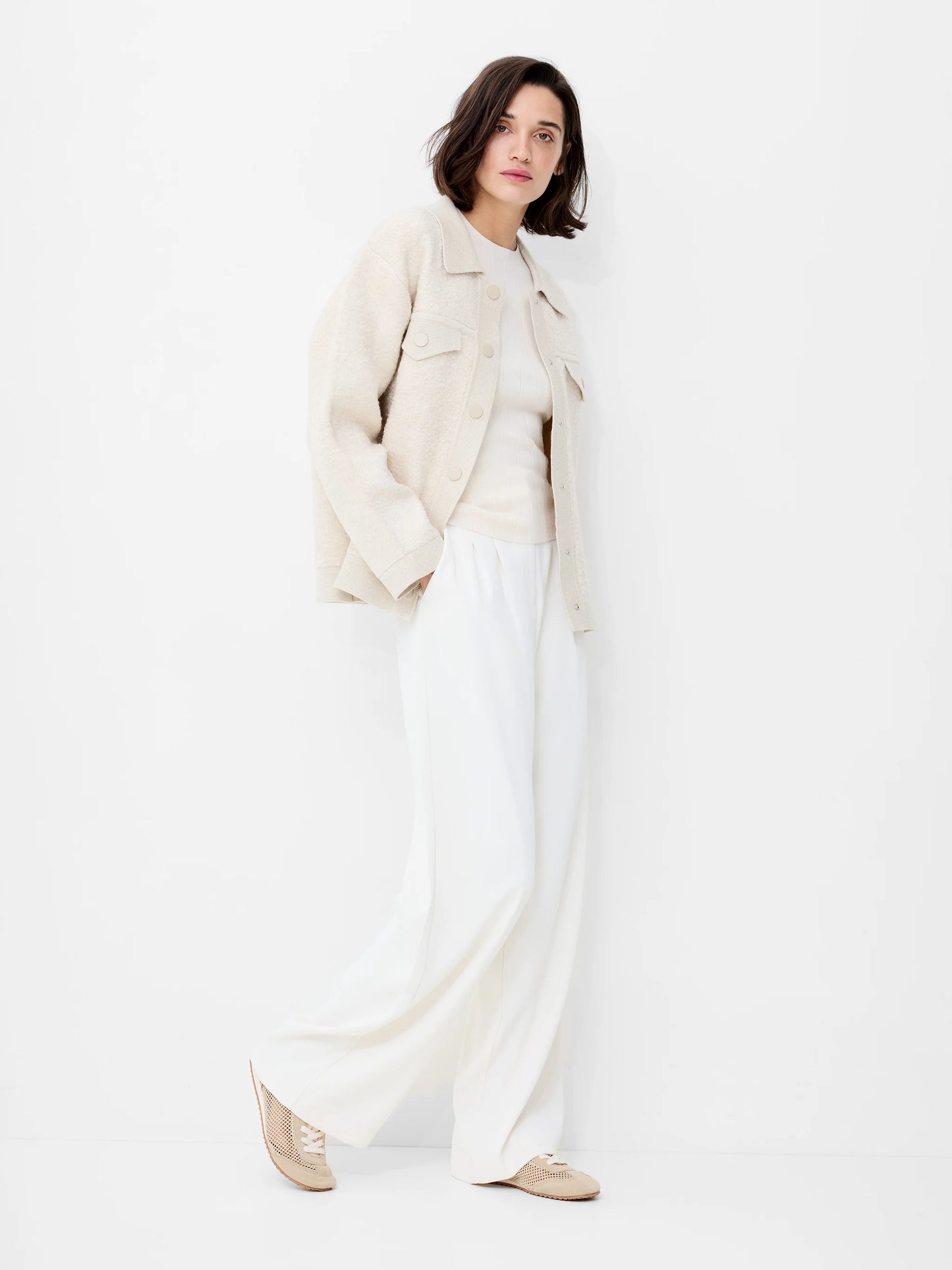 French Connection Ramira Long Sleeve Boucle Knit Jacket