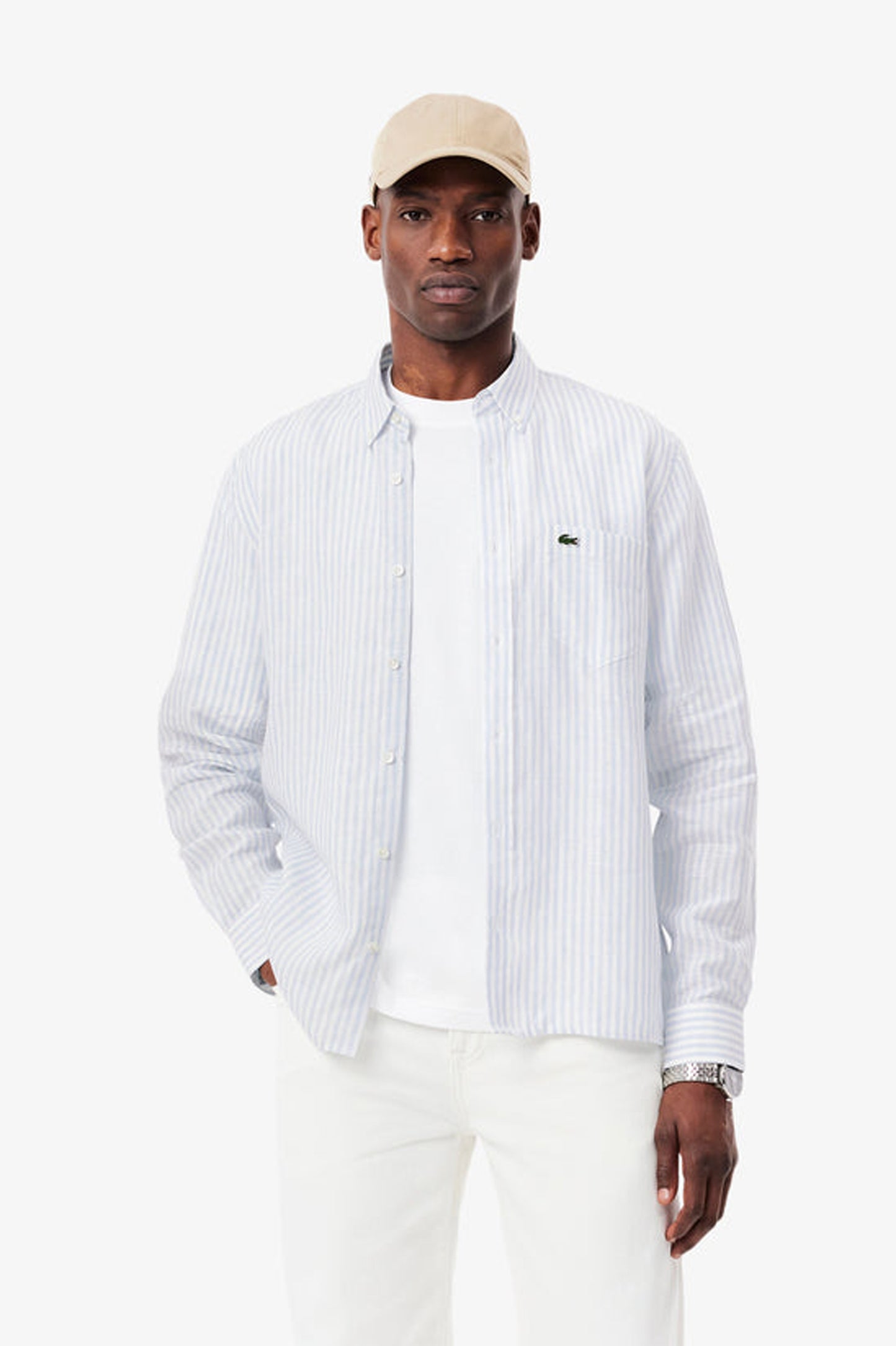 Lacoste Regular Fit Striped Linen Shirt