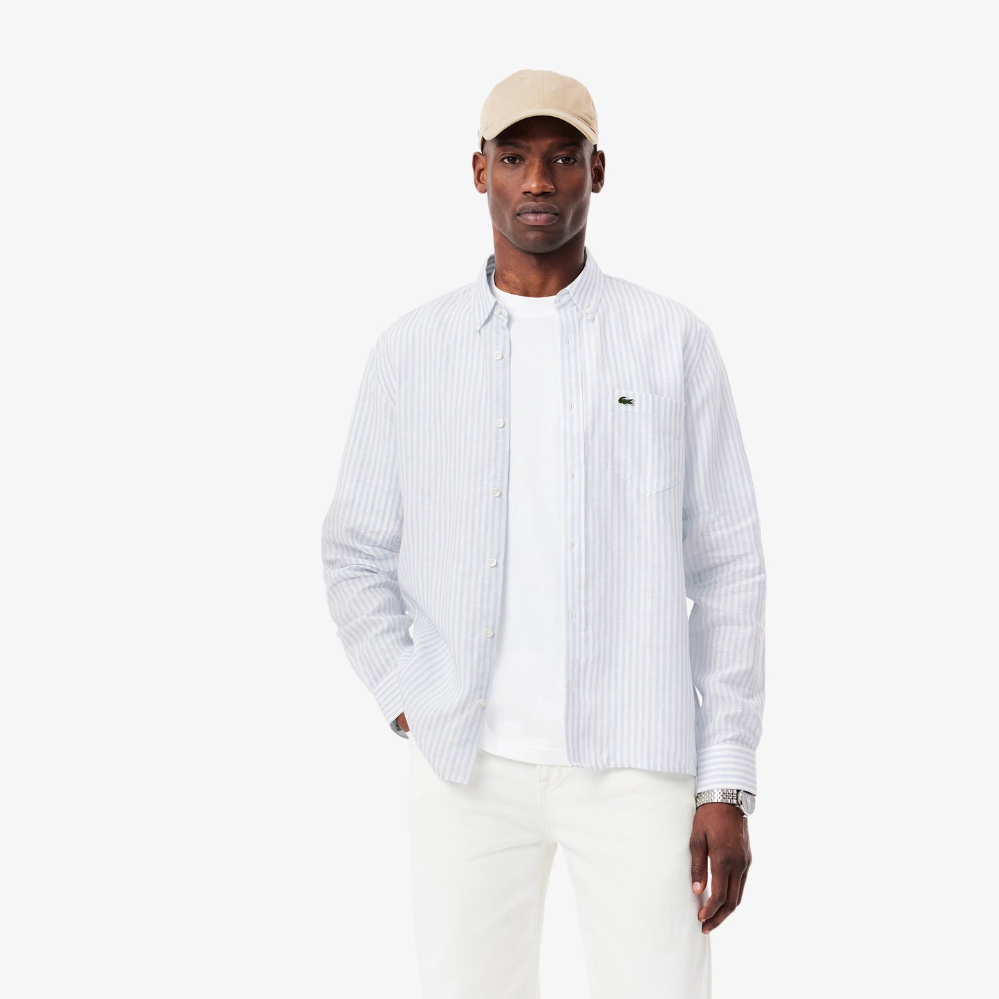 Lacoste Regular Fit Striped Linen Shirt