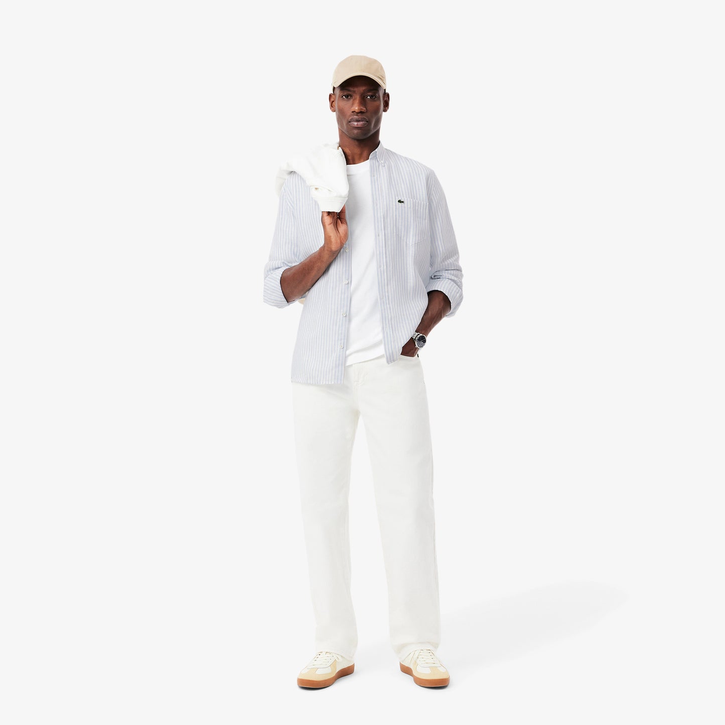 Lacoste Regular Fit Striped Linen Shirt