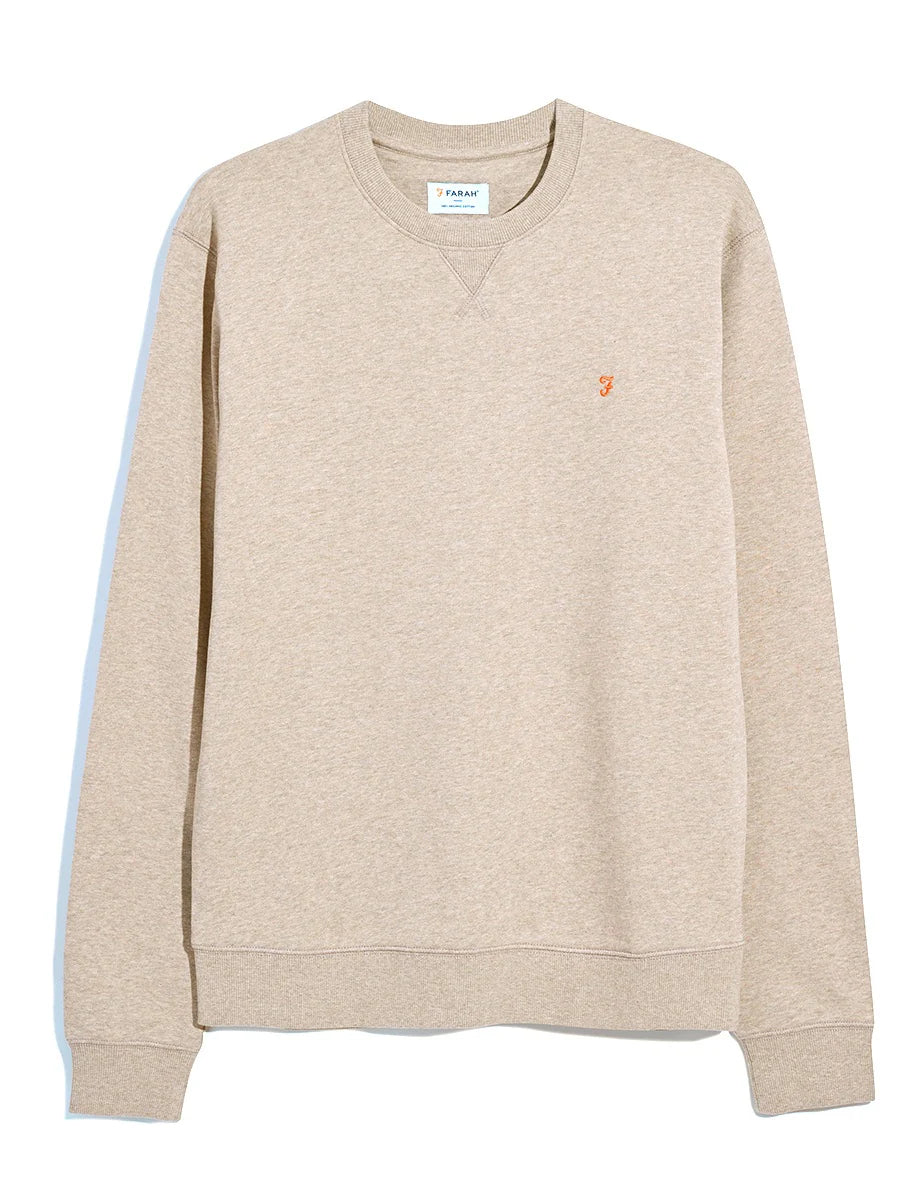 Farah Tim Organic Cotton Crew Neck Sweatshirt In Birch Grey Marl