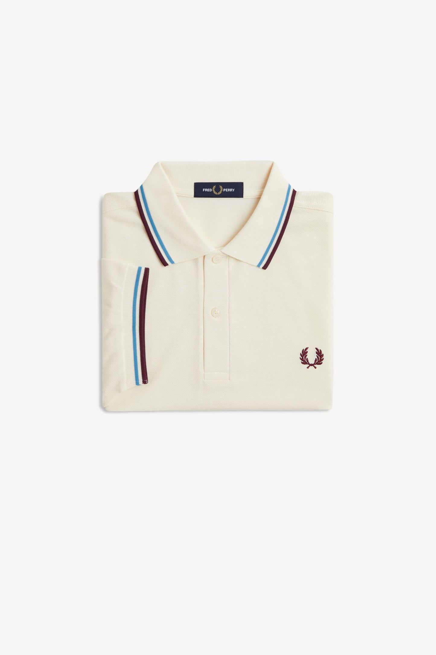 The Fred Perry Shirt M3600 Laurel Wreath Ecru / Court Blue / Oxblood