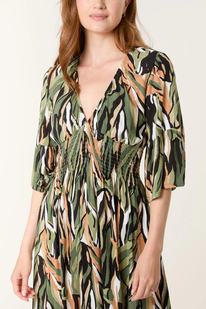 Nova of London Abstract V-Neck Shirred Bust Dress
