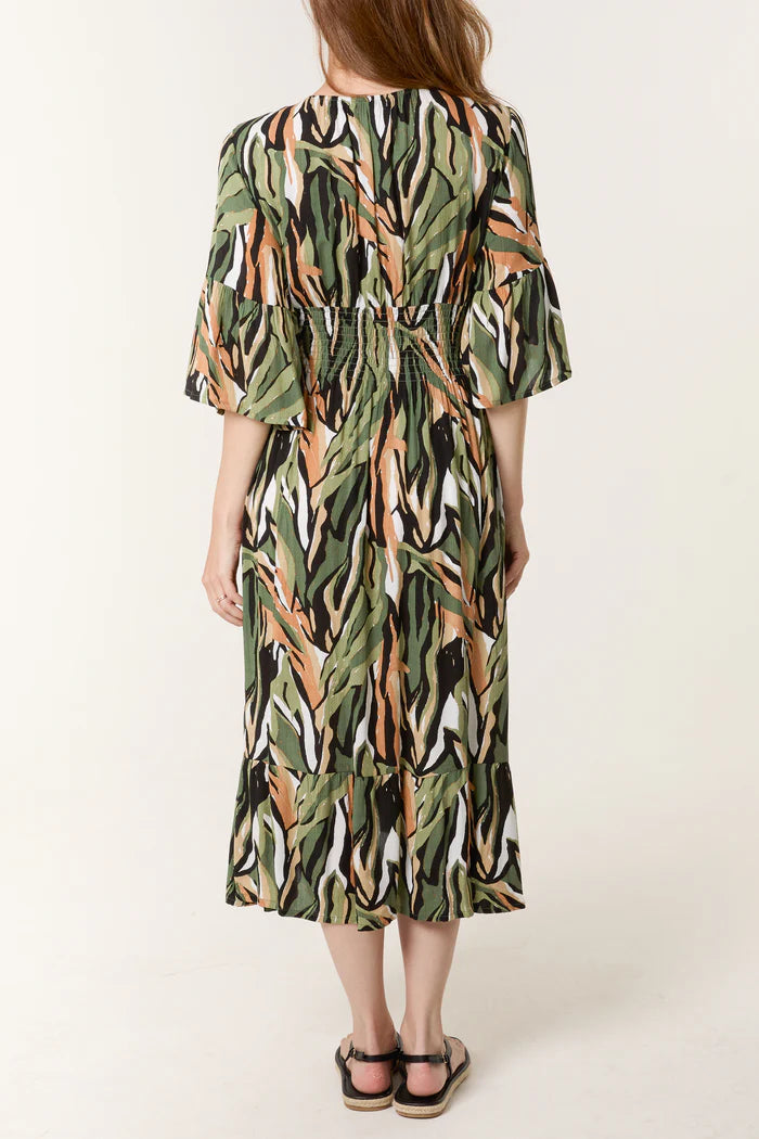 Nova of London Abstract V-Neck Shirred Bust Dress