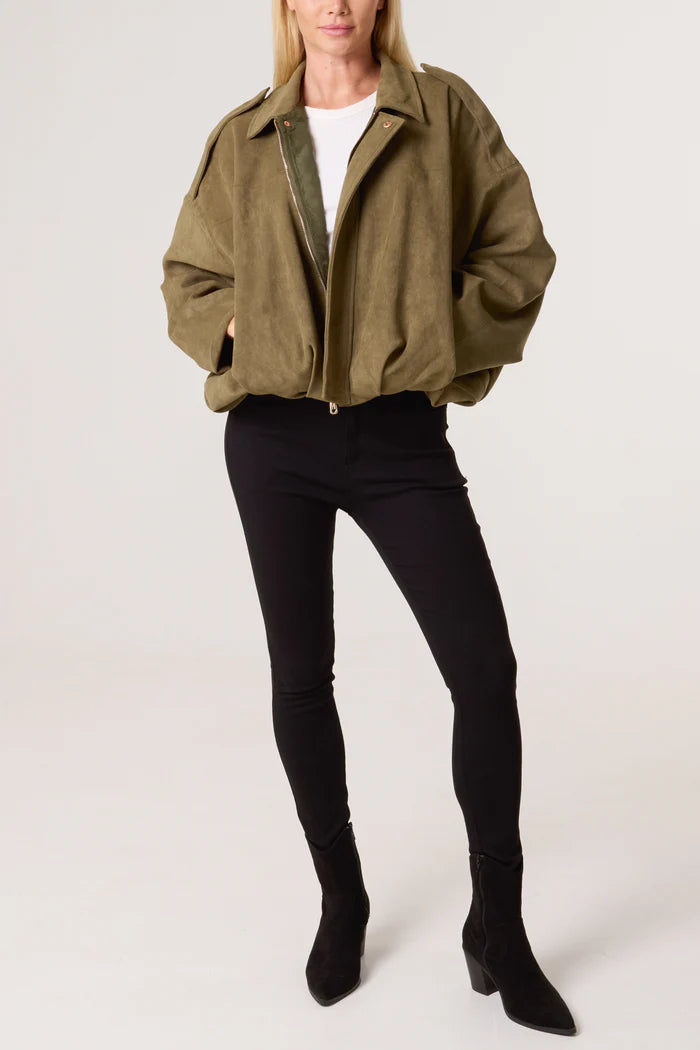 Nova of London Suede Puffball Bomber Jacket