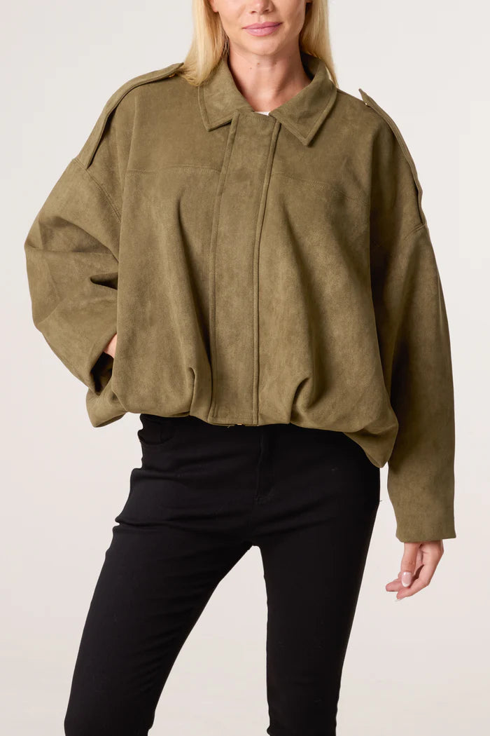 Nova of London Suede Puffball Bomber Jacket