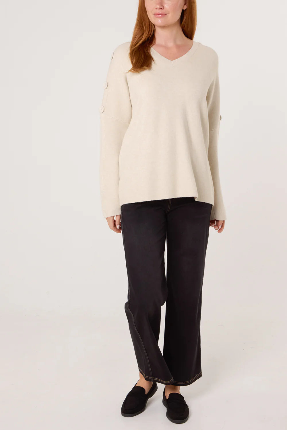 Nova of London V-Neck Button Sleeve Knit Jumper