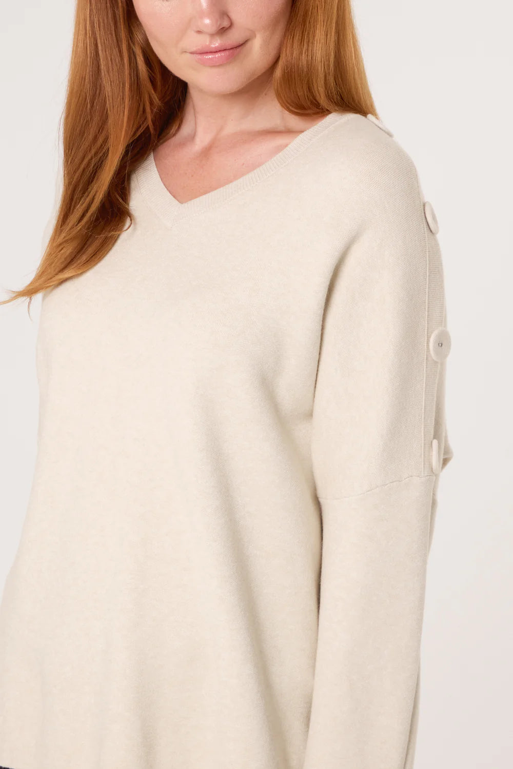 Nova of London V-Neck Button Sleeve Knit Jumper