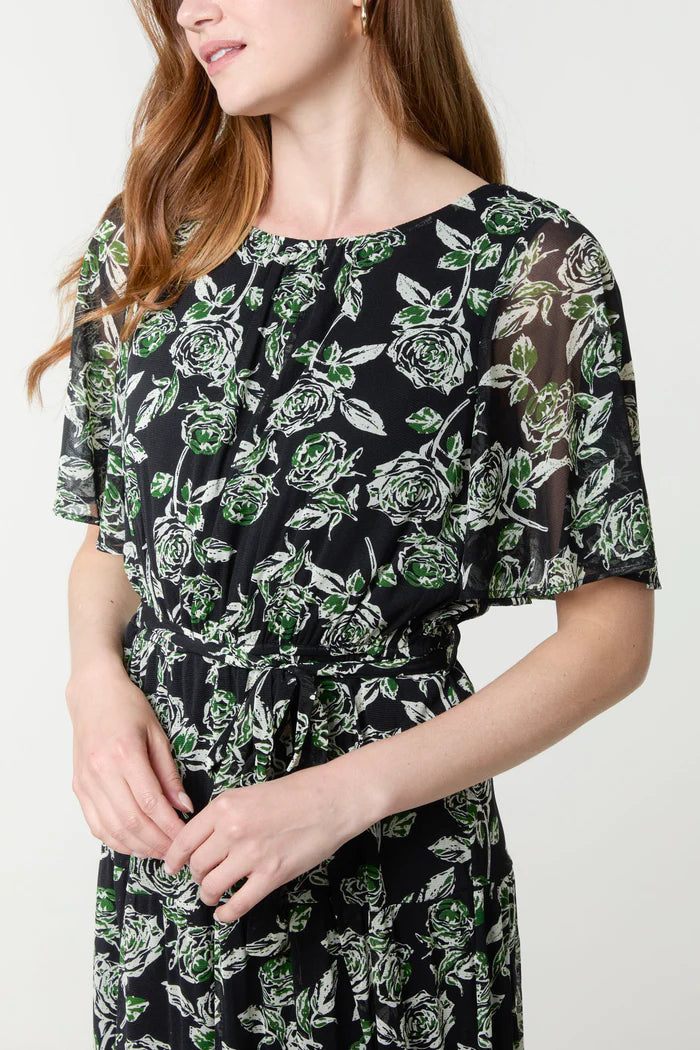 Nova of London Floral Round Neck Mesh Midi Dress