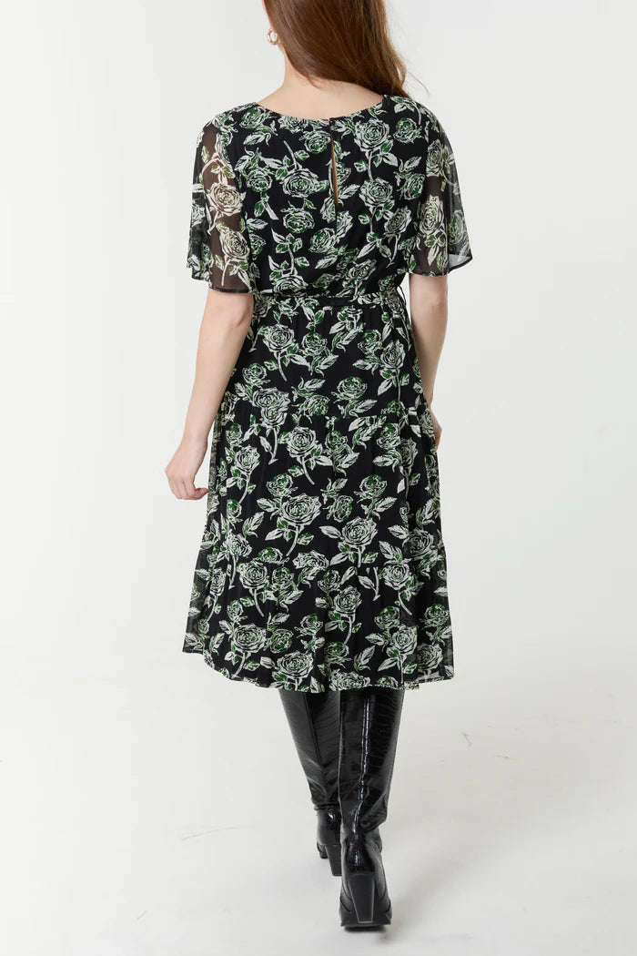 Nova of London Floral Round Neck Mesh Midi Dress