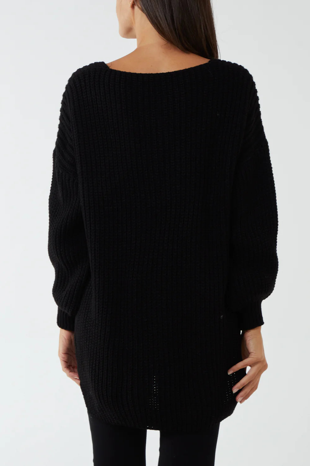 Nova of London Oversized V-Neck Chunky Knit Dip Hem Jumper