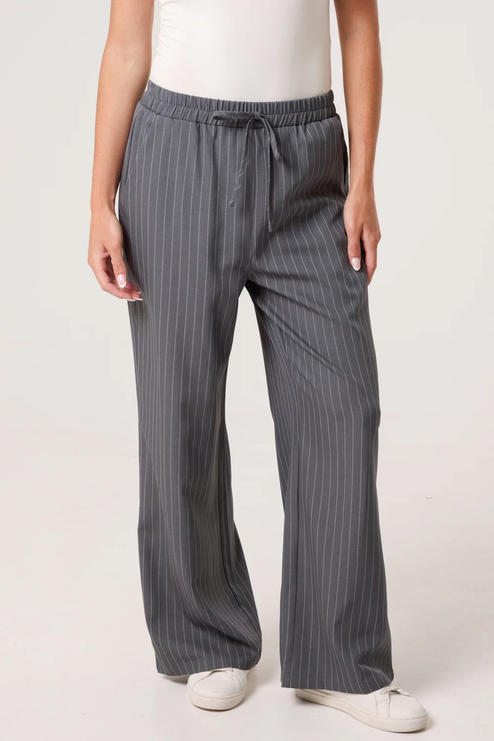 Nova of London Elasticated Pinstripe Wide Leg Trousers
