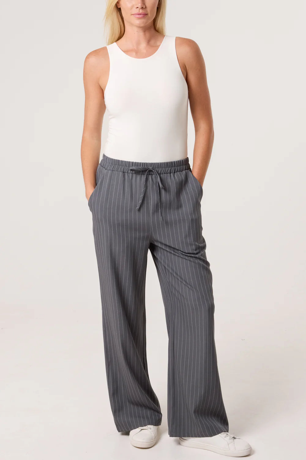 Nova of London Elasticated Pinstripe Wide Leg Trousers