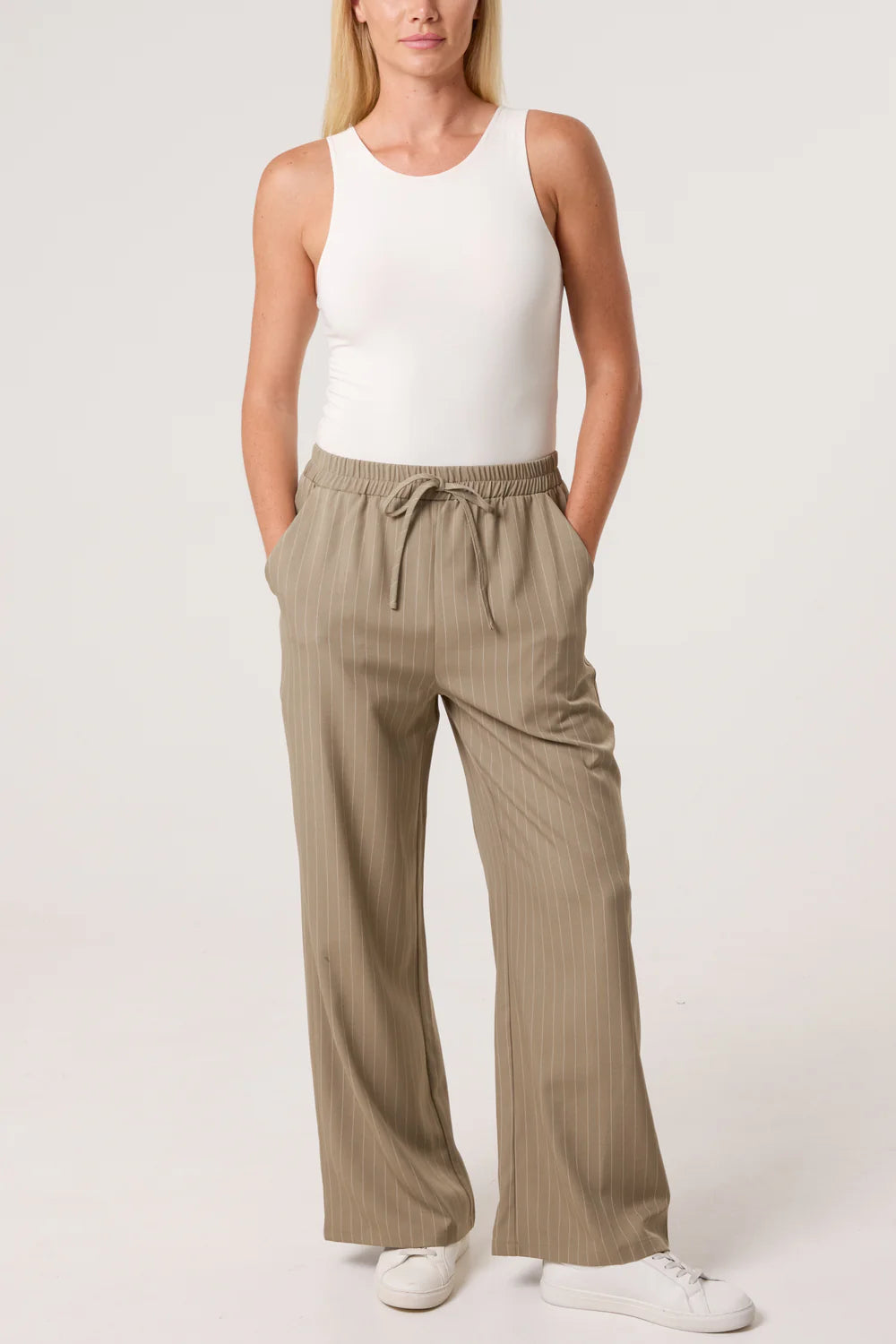 Nova of London Elasticated Pinstripe Wide Leg Trousers