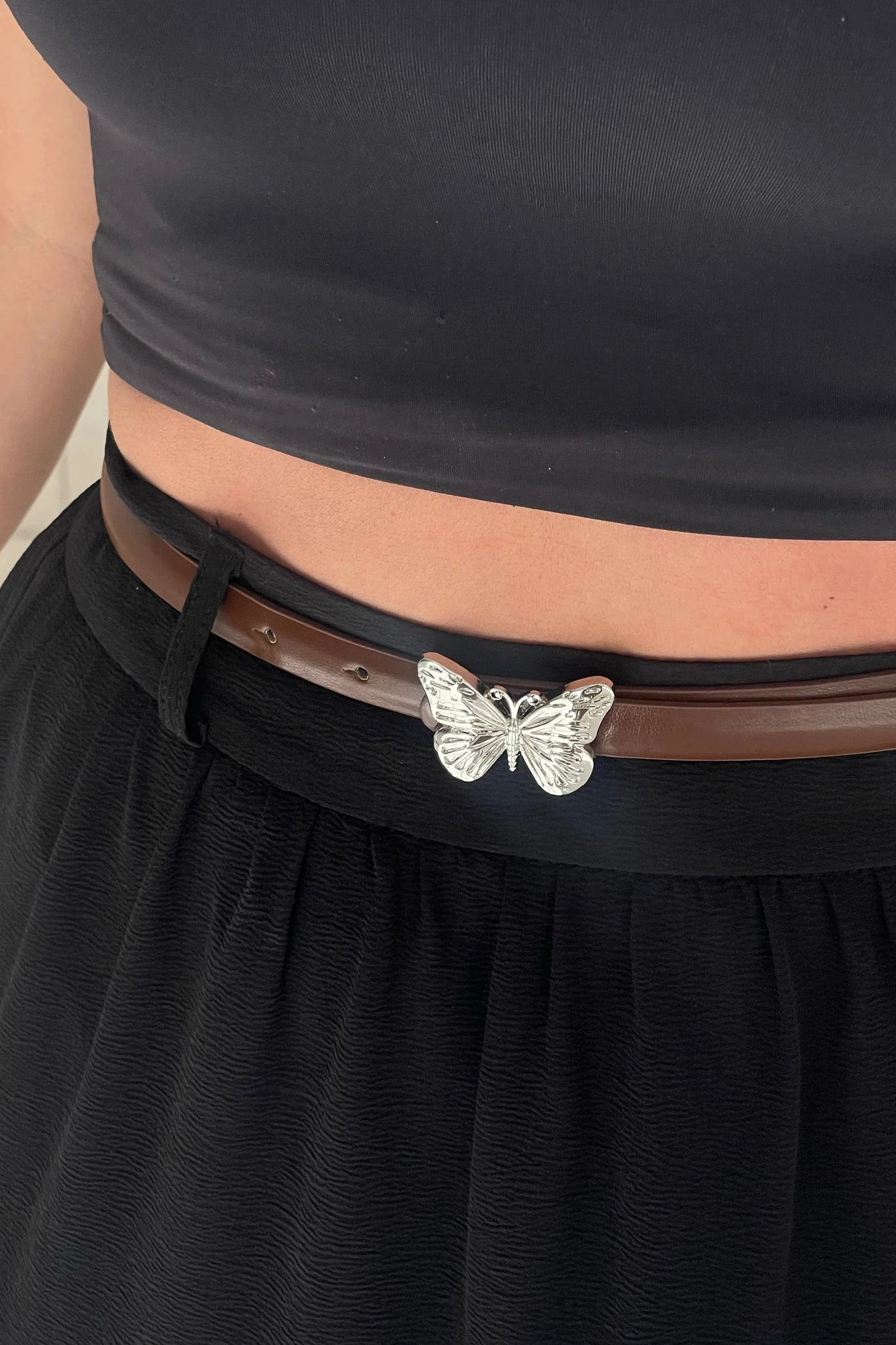 Girl in Mind Catlin Black Tiered Butterfly Belt Maxi Skirt
