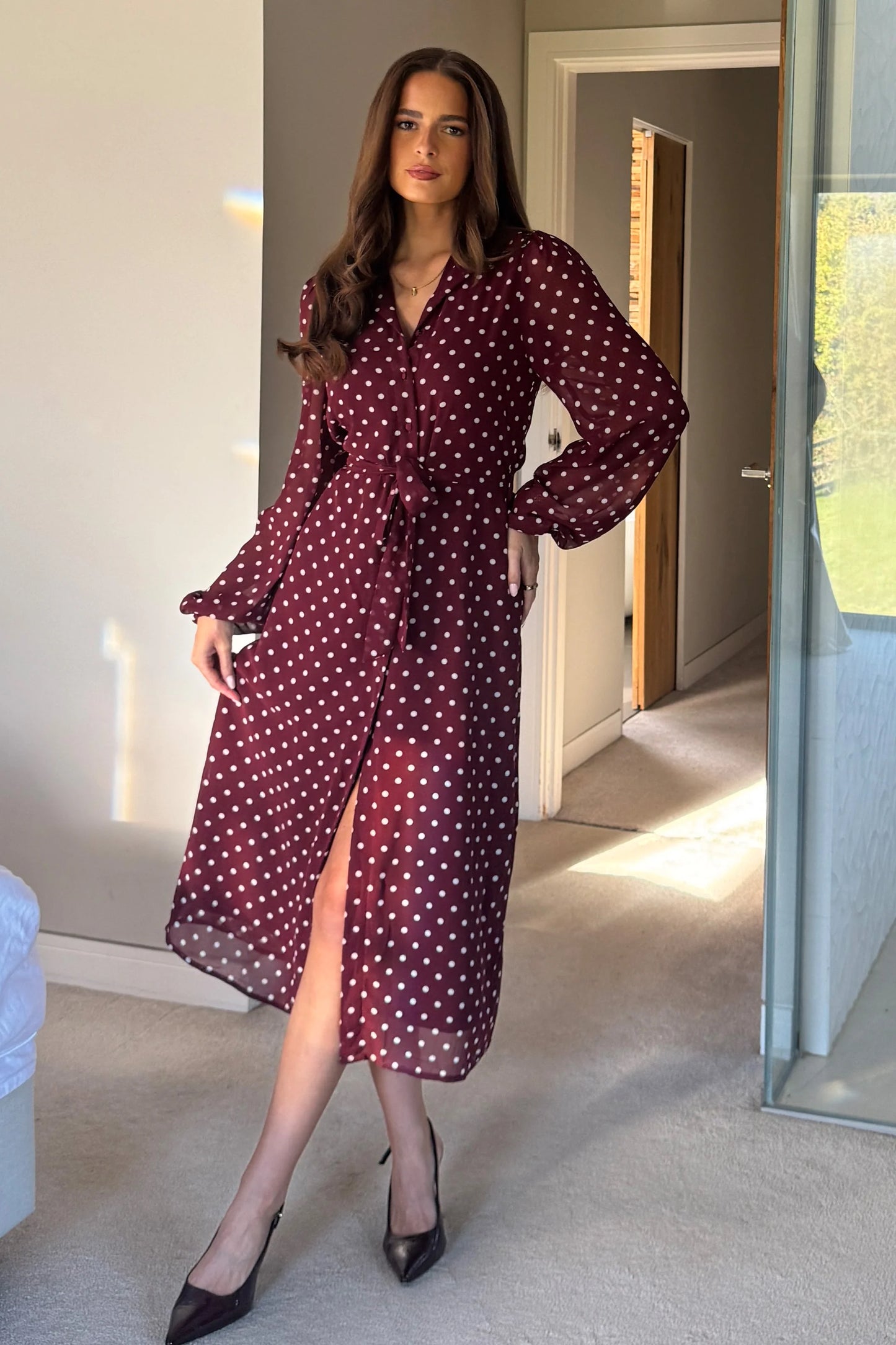 Girl in Mind Kaya Berry Spot Print Midi Shirt Dress