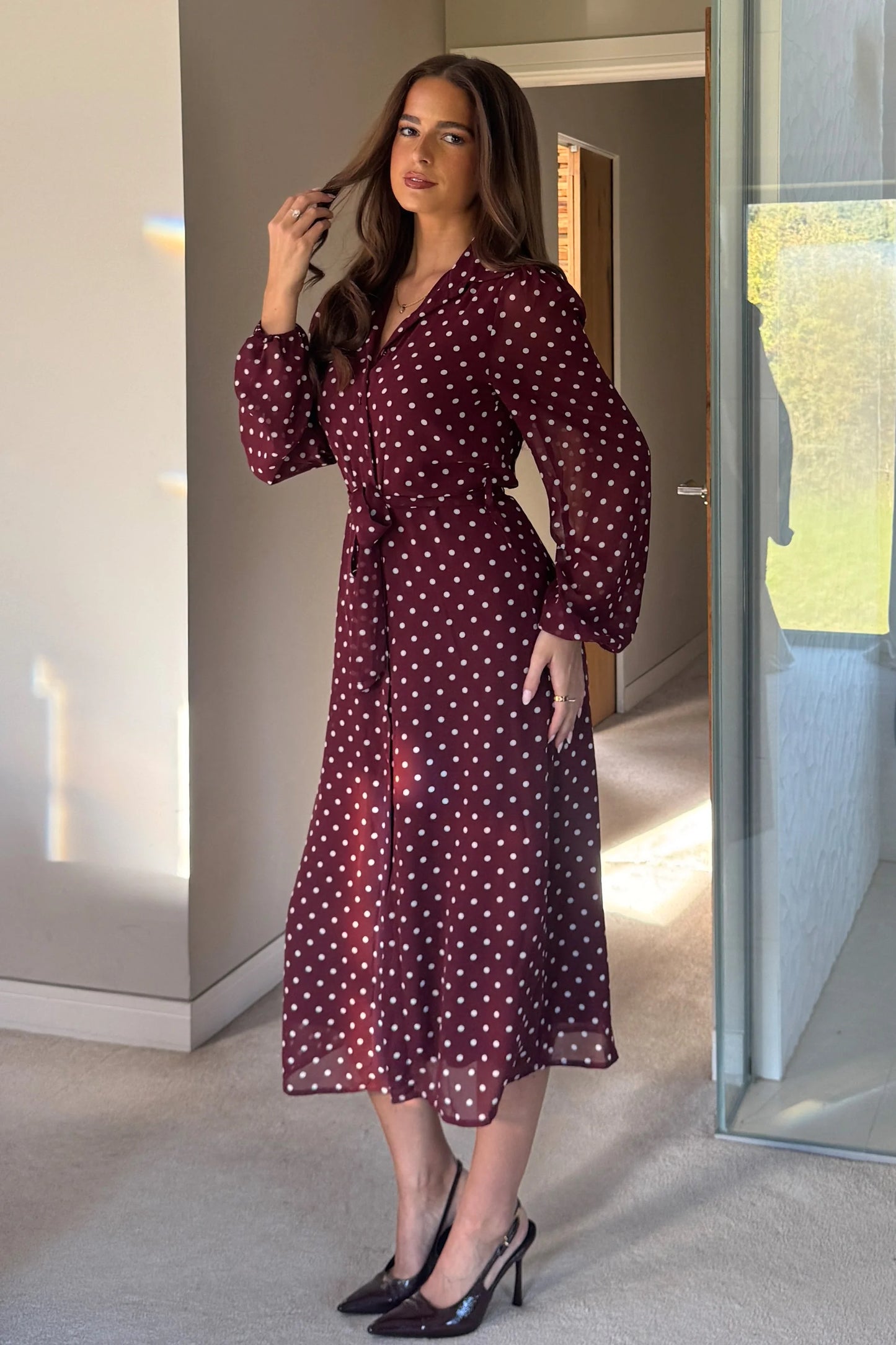 Girl in Mind Kaya Berry Spot Print Midi Shirt Dress