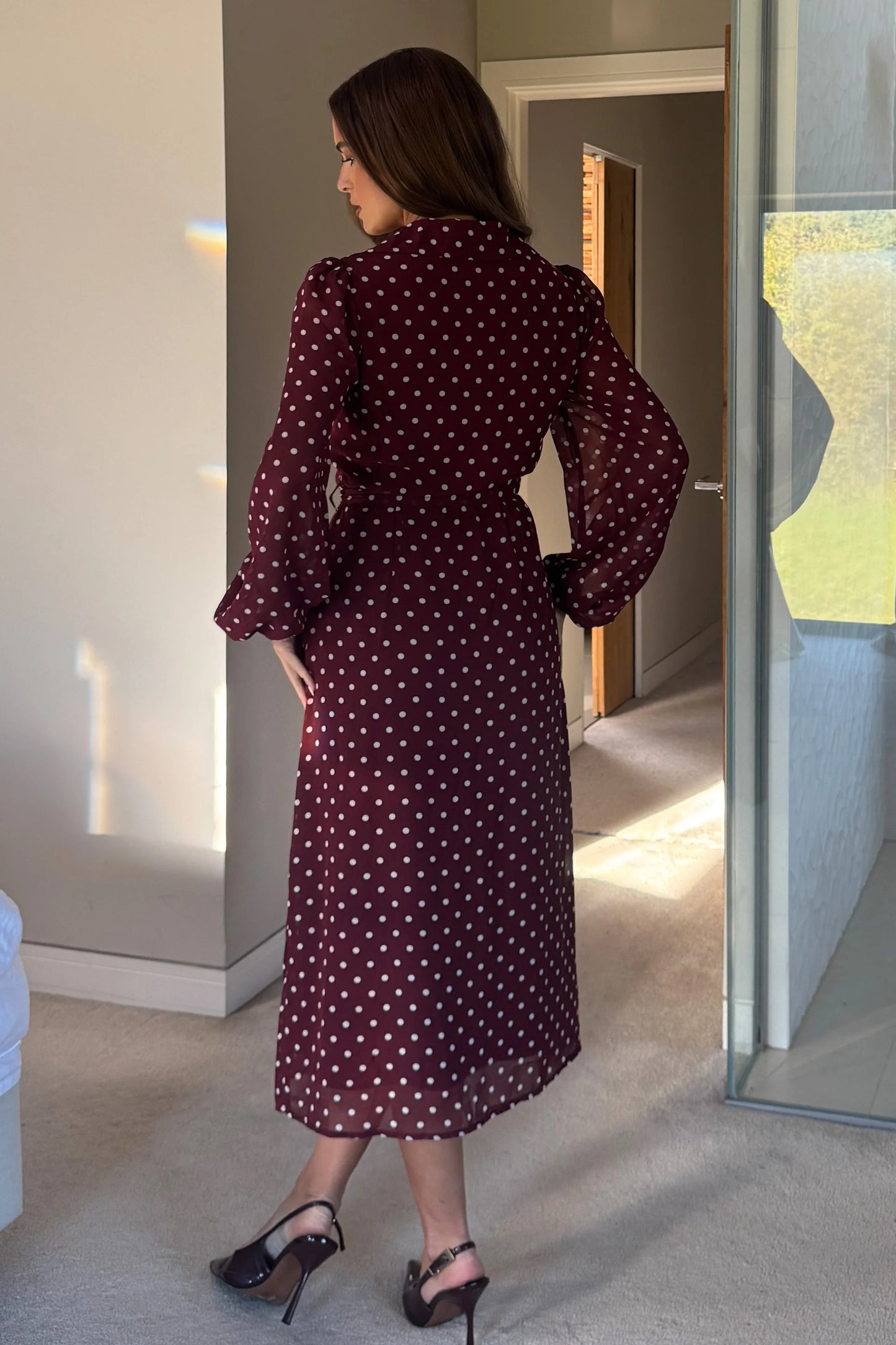 Girl in Mind Kaya Berry Spot Print Midi Shirt Dress