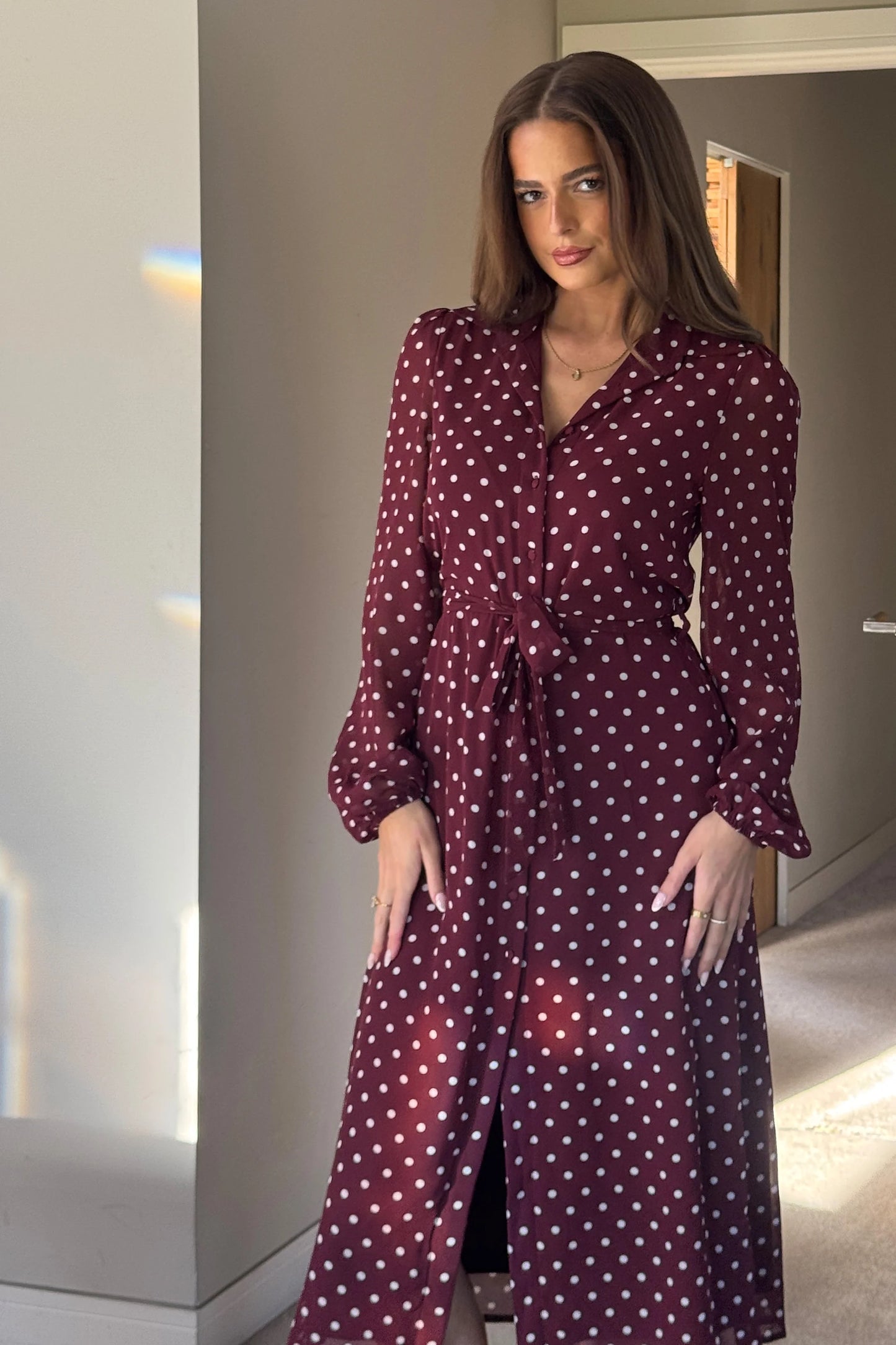 Girl in Mind Kaya Berry Spot Print Midi Shirt Dress