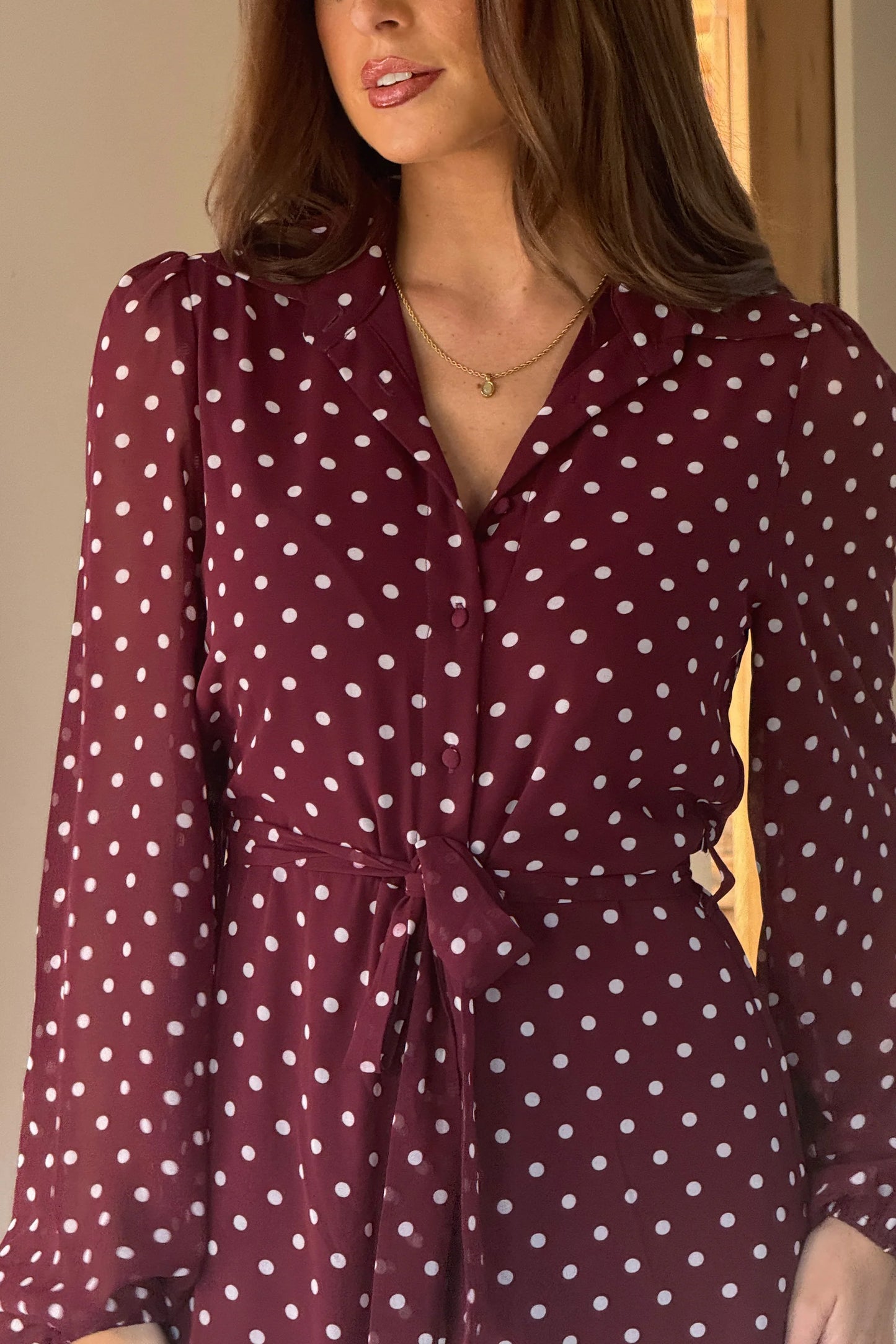 Girl in Mind Kaya Berry Spot Print Midi Shirt Dress