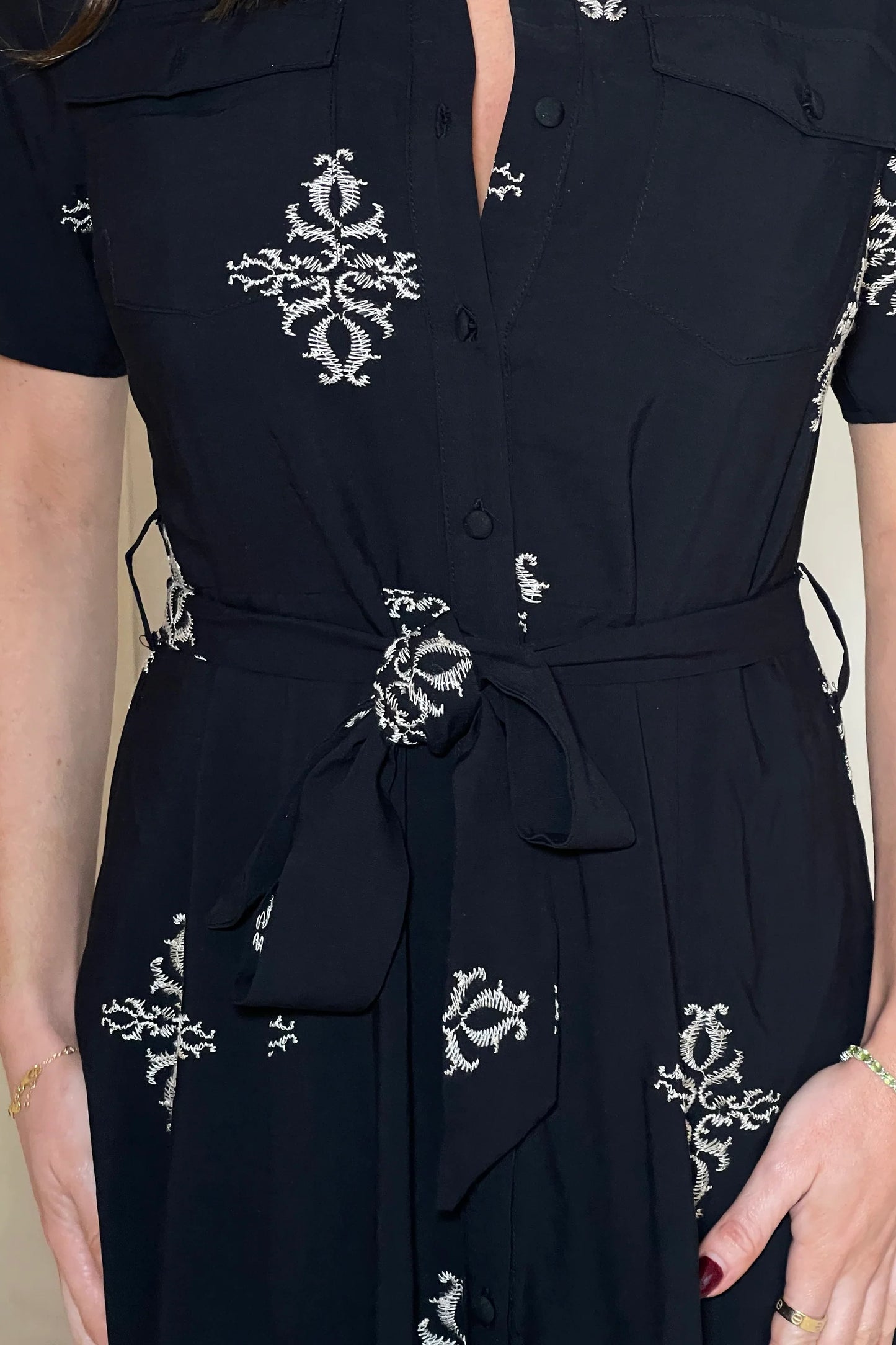 Girl in Mind Solène Embroidered Short Sleeve Shirt Dress Black