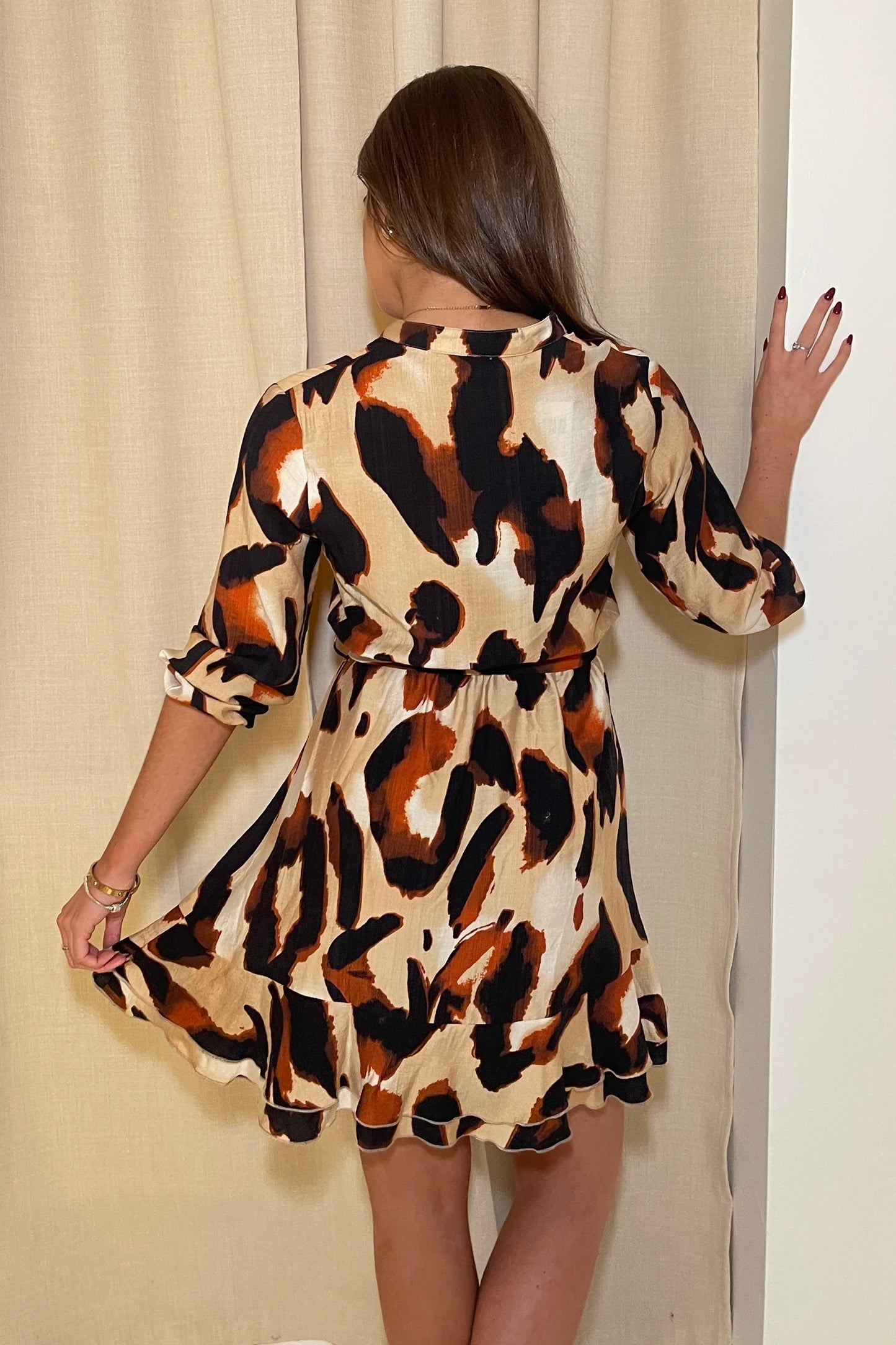 Girl in Mind Ashton Brown Animal Frill Skirt Mini Dress