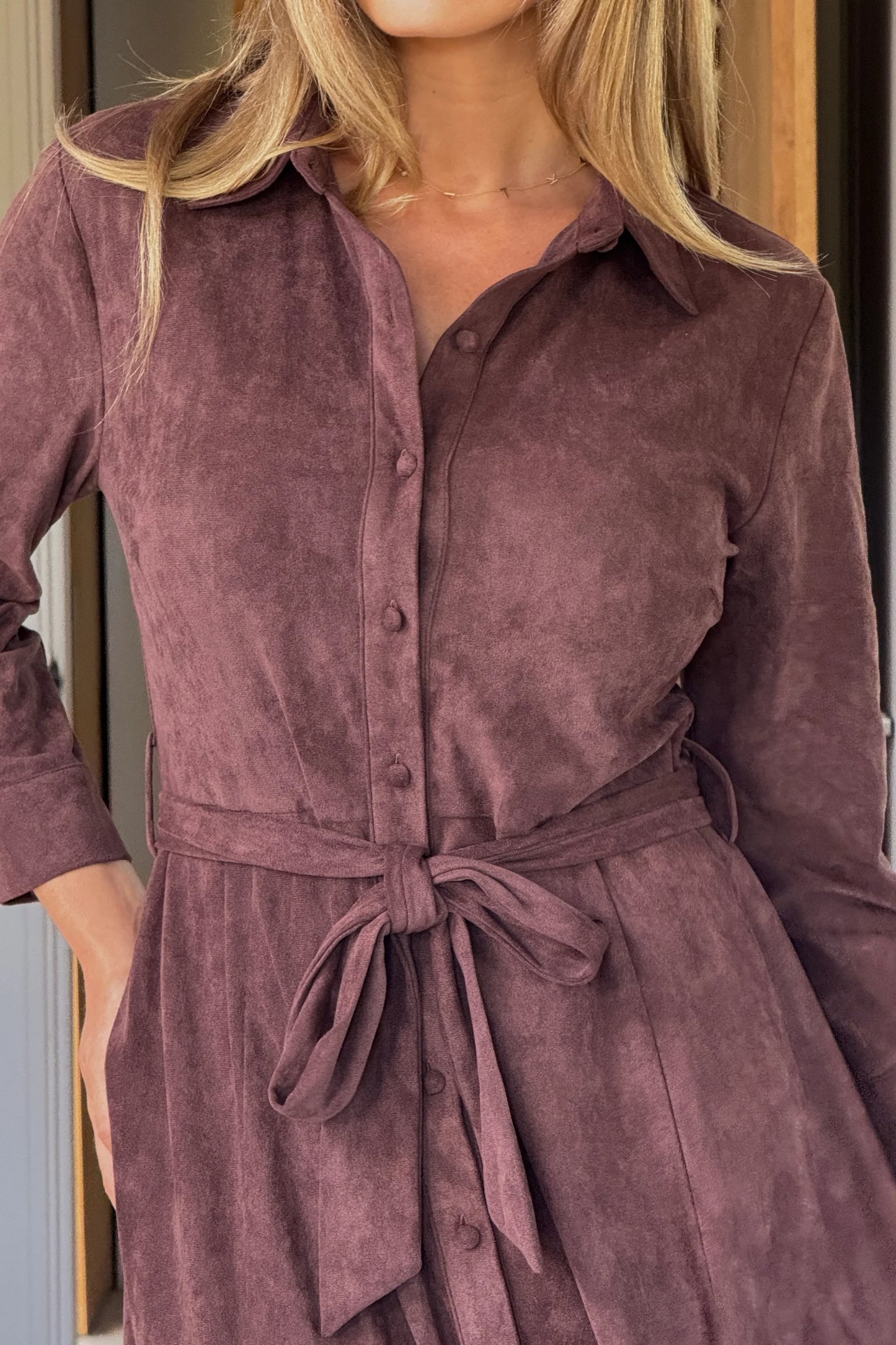 Girl in Mind Angela Maxi Shirt Dress Chocolate Suede