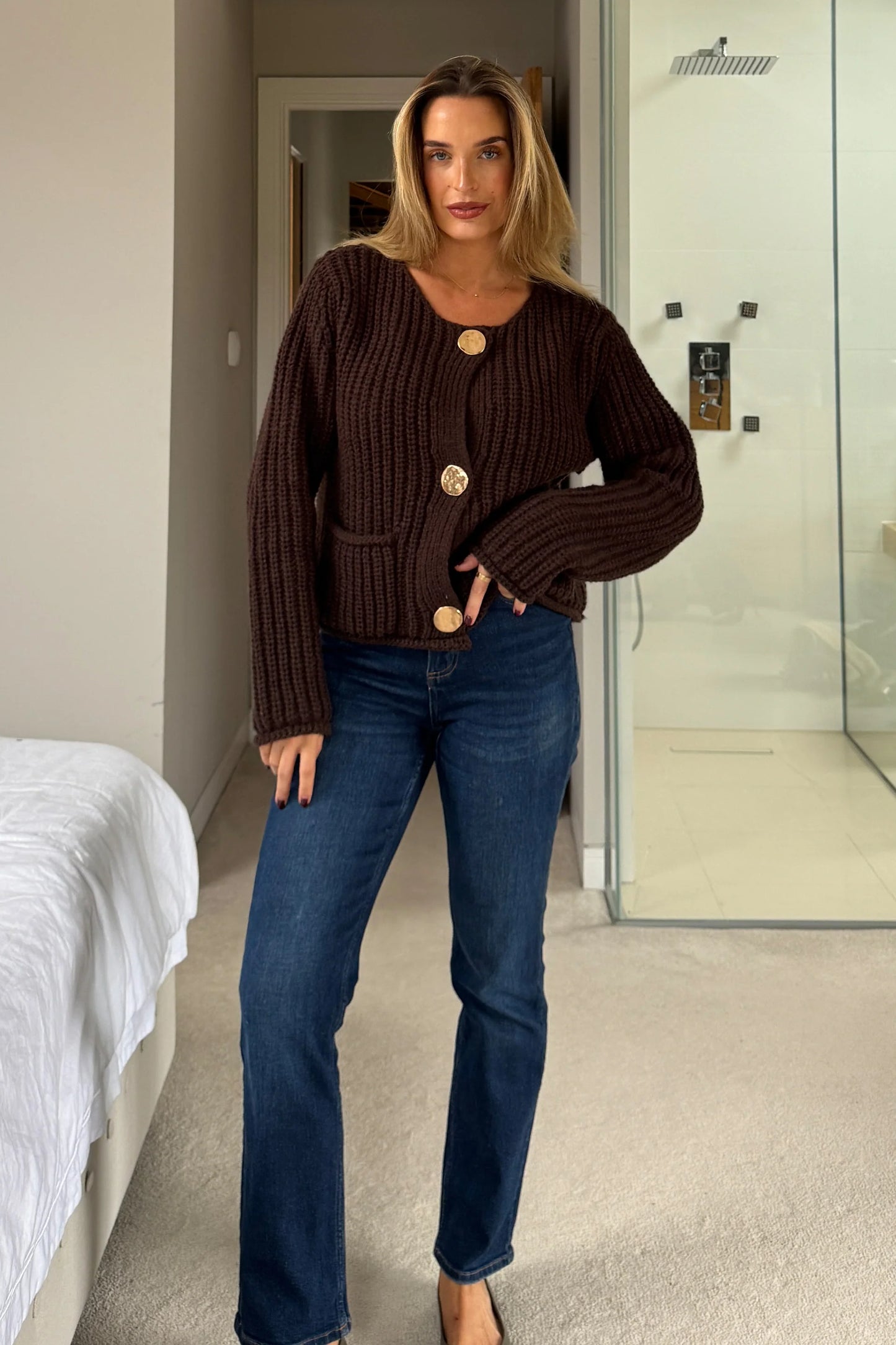 Girl in Mind Kelbie Chunky Knit Cardigan Chocolate